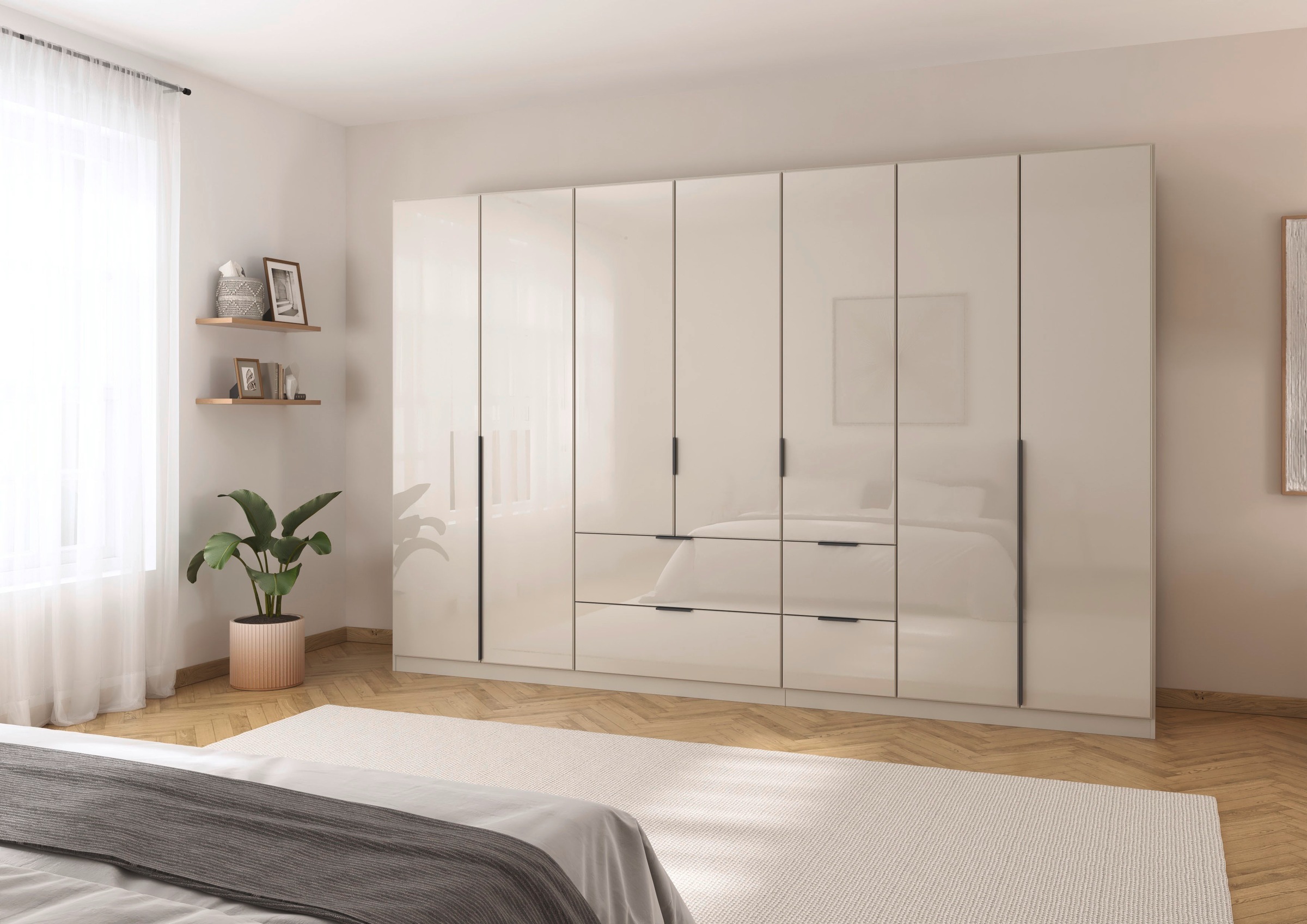 rauch Drehtürenschrank »Kleiderschrank Kleiderschränke Schrank Garderobe AGORDO mit Glasfront«, (in zwei Griff-Farben mit Glasfront), mit Außenschubkästen, in 6 Breiten und 2 Höhen MADE IN GERMANY