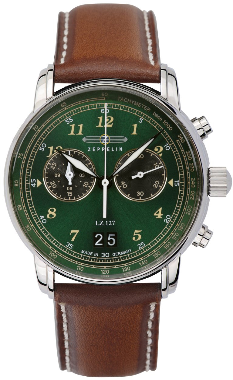 ZEPPELIN Chronograph »LZ 127 Graf Zeppelin Big Date«, Armbanduhr, Quarzuhr, Herrenuhr, Datum, Stoppfunktion, Made in Germany