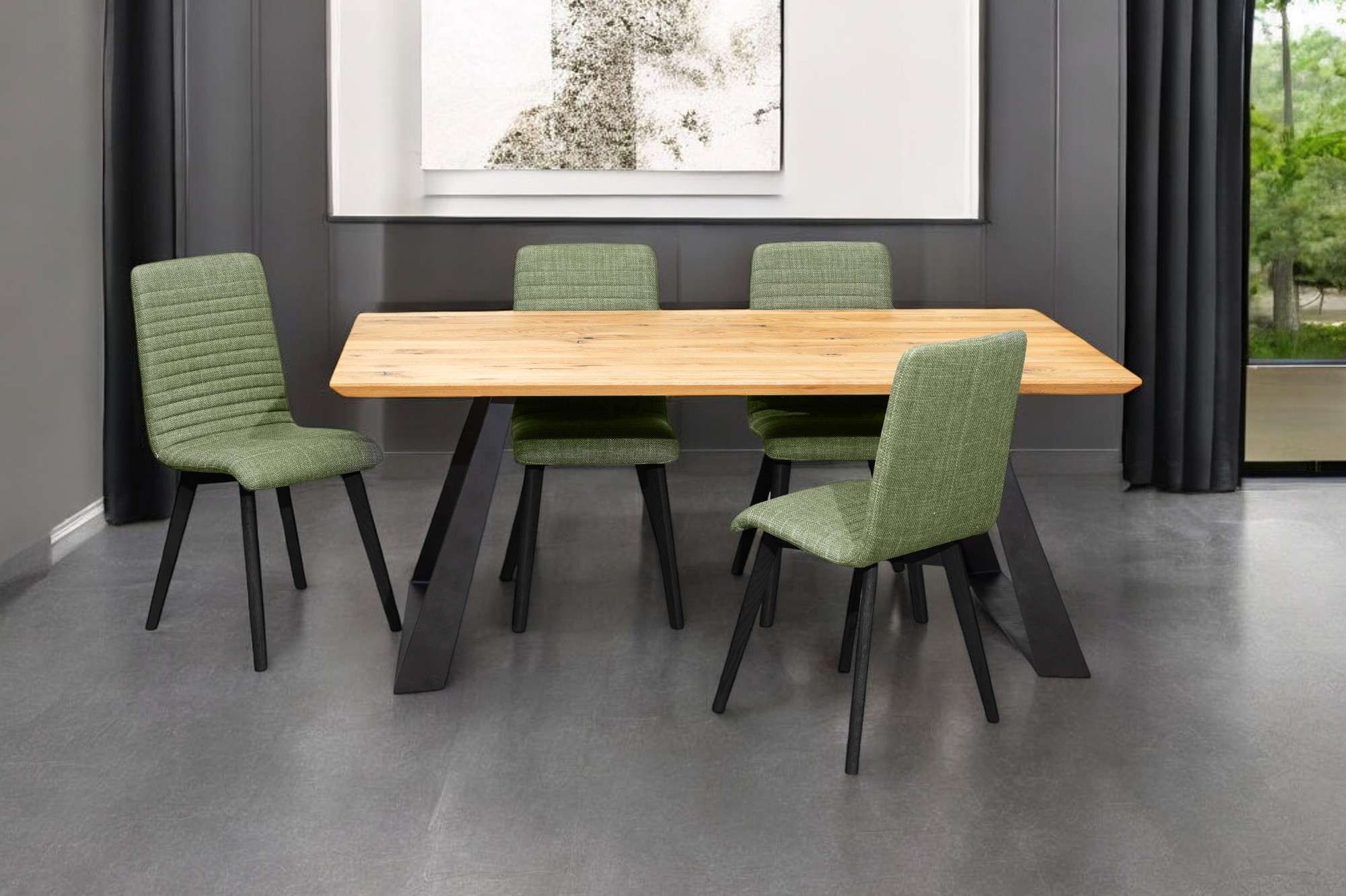 Home affaire Essgruppe »Arosa Sitzgruppe für Küchen, Esstisch mit 4 Polsterstühlen, 5-tlg«, (Set, 5 tlg., 5-tlg), Stuhlbeine in Eiche Natur oder Buche Schwarz, Tisch 180 cm, U-Gestell
