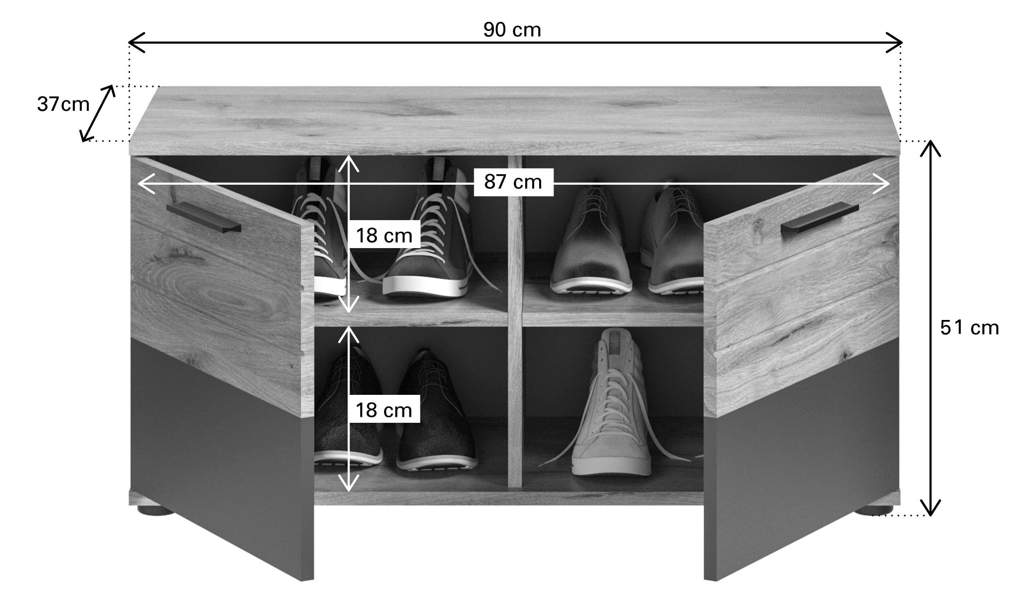 INOSIGN Garderoben-Set »Riga, Breite 195 cm, hochwertige Rillenfräsung, 4-teilig, best. aus:«, (Set, 4 St.), Sitzbank, Paneel, Garderobenspiegel, Schuhkommode