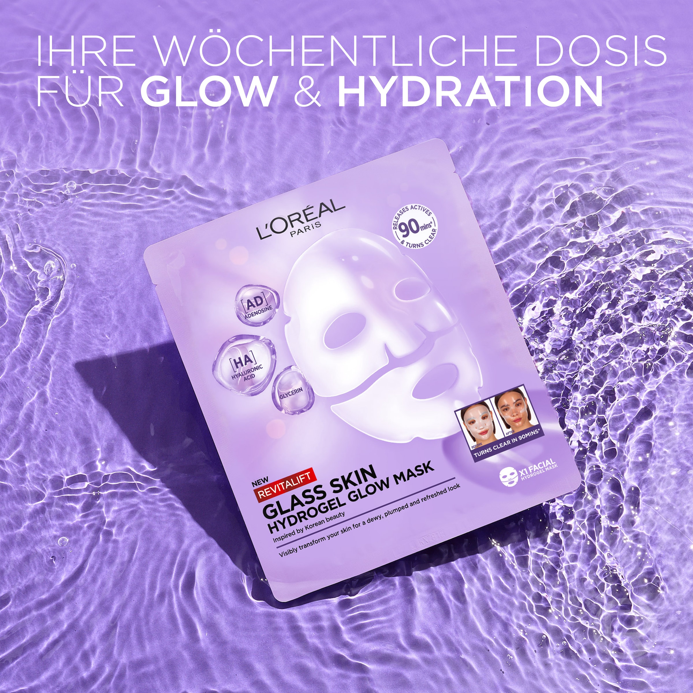 L'ORÉAL PARIS Gesichtsmaske »REVITALIFT GLASS SKIN HYDROGEL GLOW MASK« für aufgepolsterte & glowy Haut