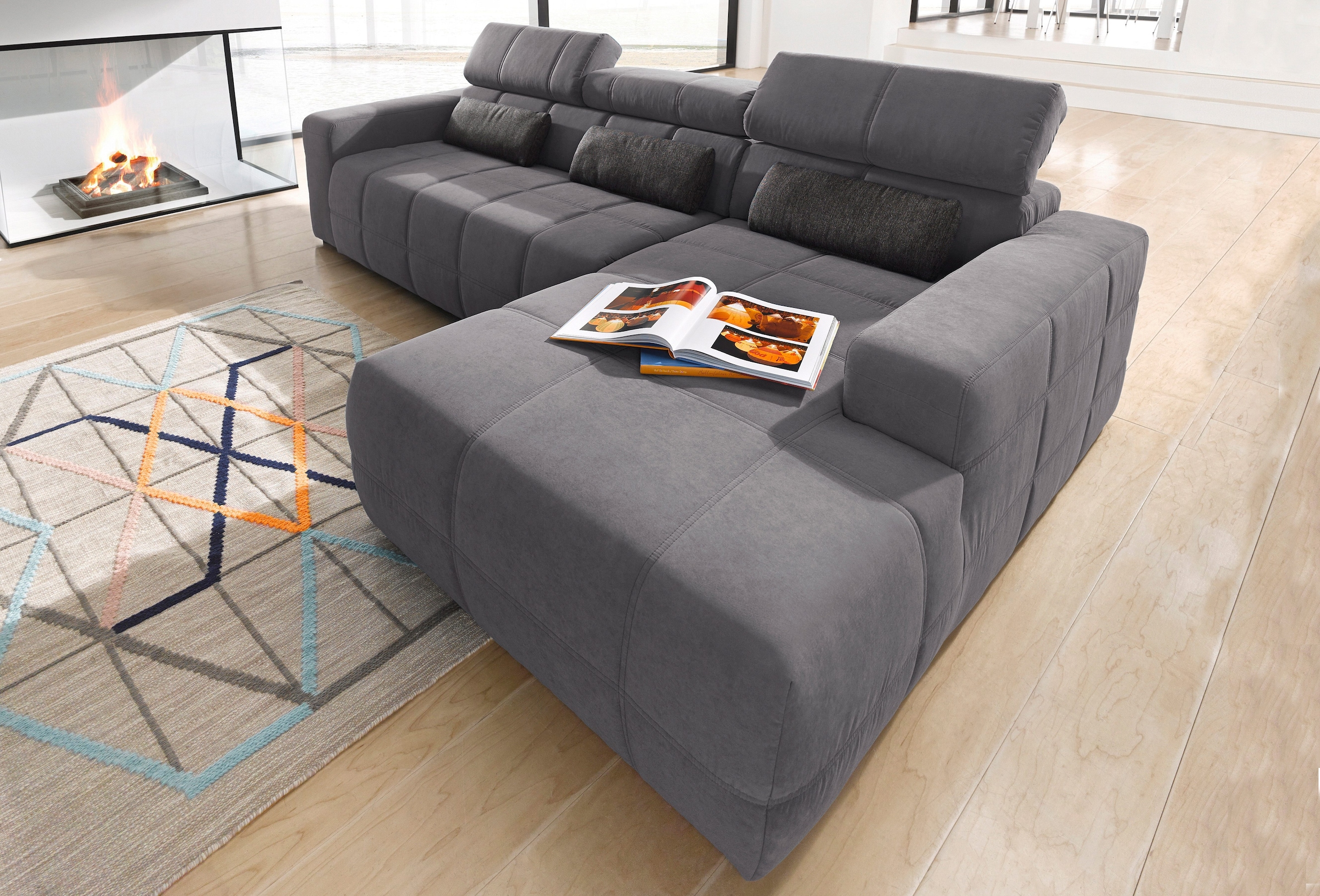 DOMO collection Ecksofa »Brandon große Ausführung B/T/H: 289/177/80 cm, auch in Leder und Cord«, mit Kopfteilverstellung, wahlweise Sitztiefenverstellung, L-Form