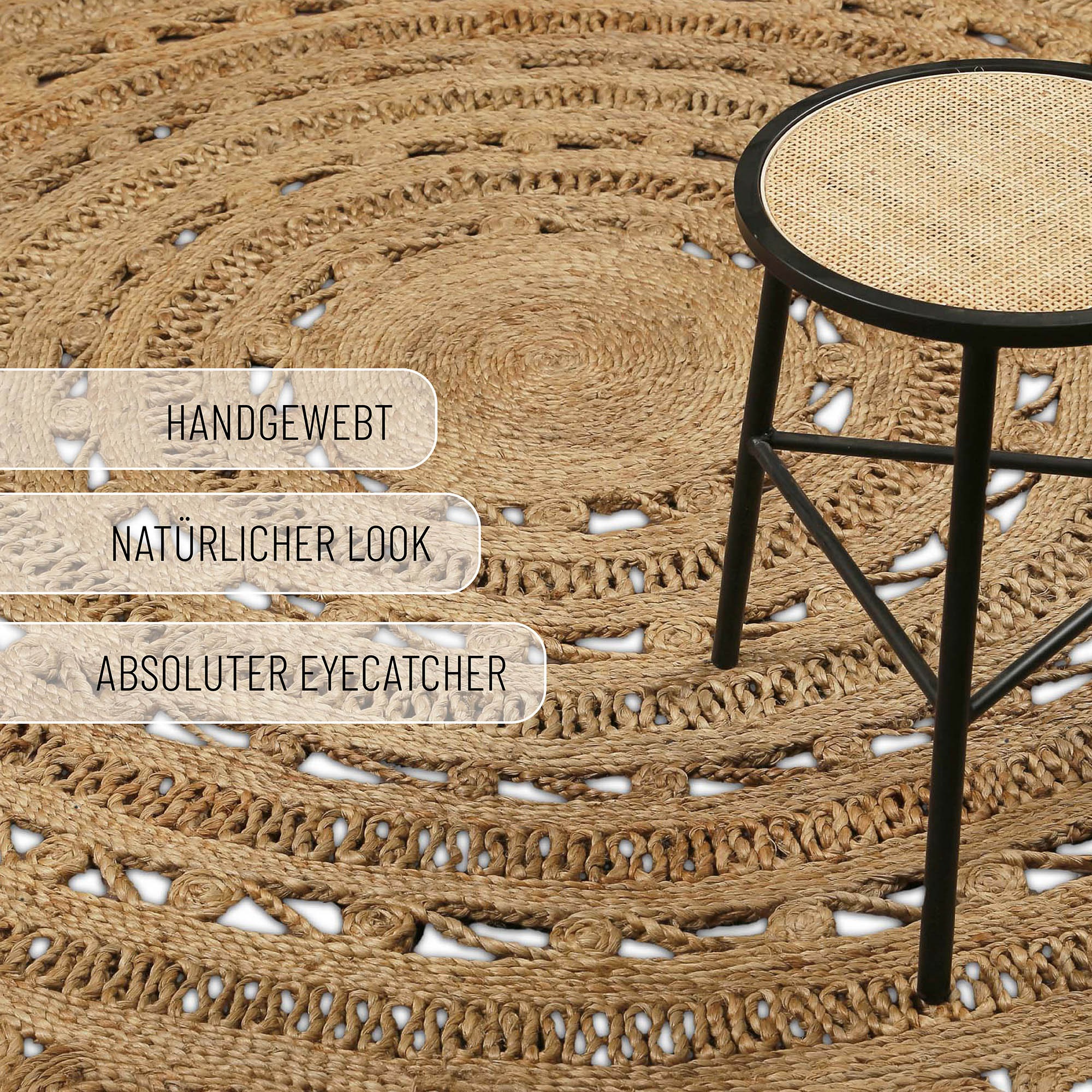 Green Looop Teppich »Bloom«, rund, 12 mm Höhe, Jute, handgewebt, robust, strapazierfähig, Natur, Wohnzimmer