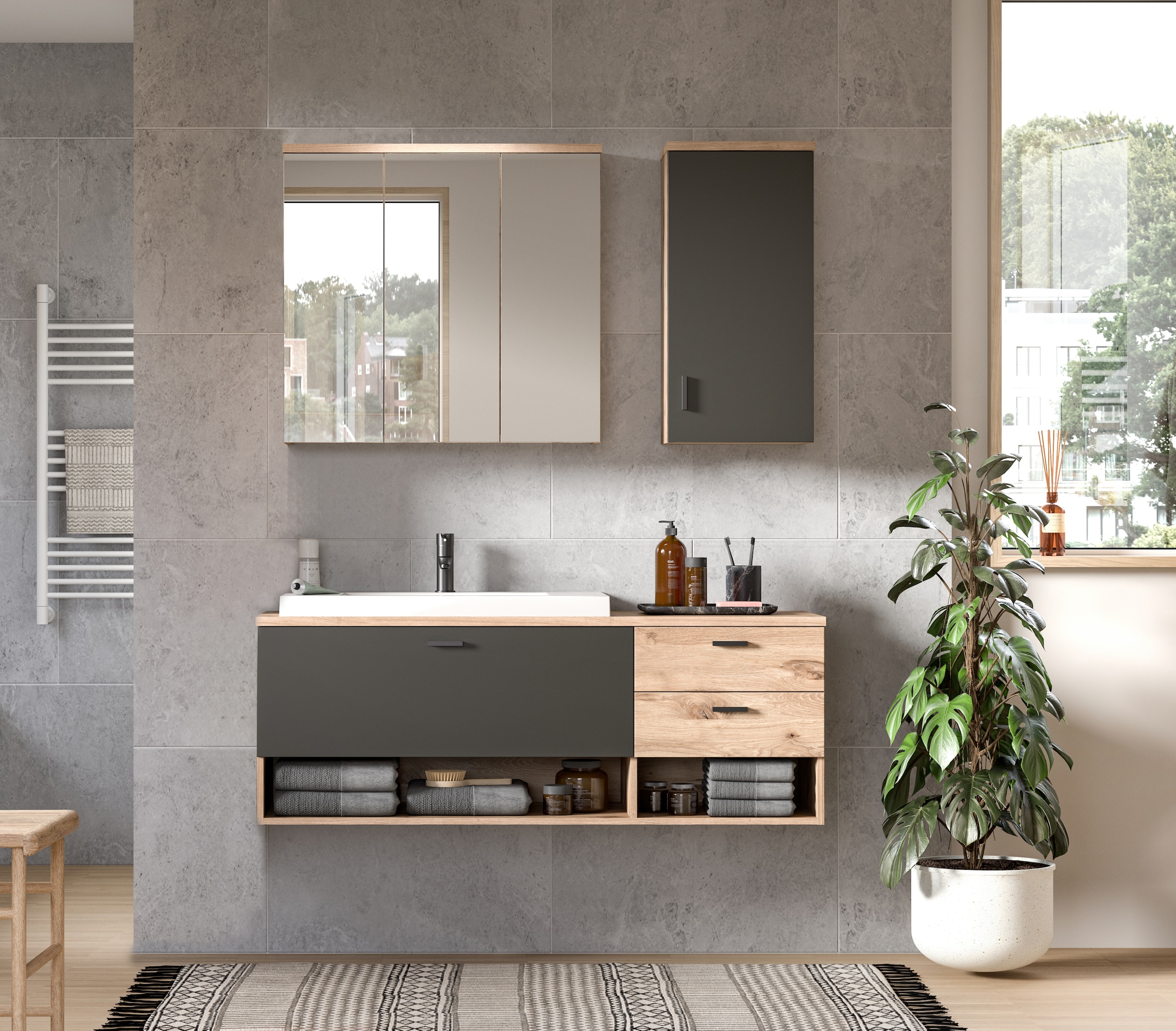 welltime Badmöbel-Set »Dolo, 3 teilig, inklusive Mineralguss-Waschbecken, b günstig online kaufen