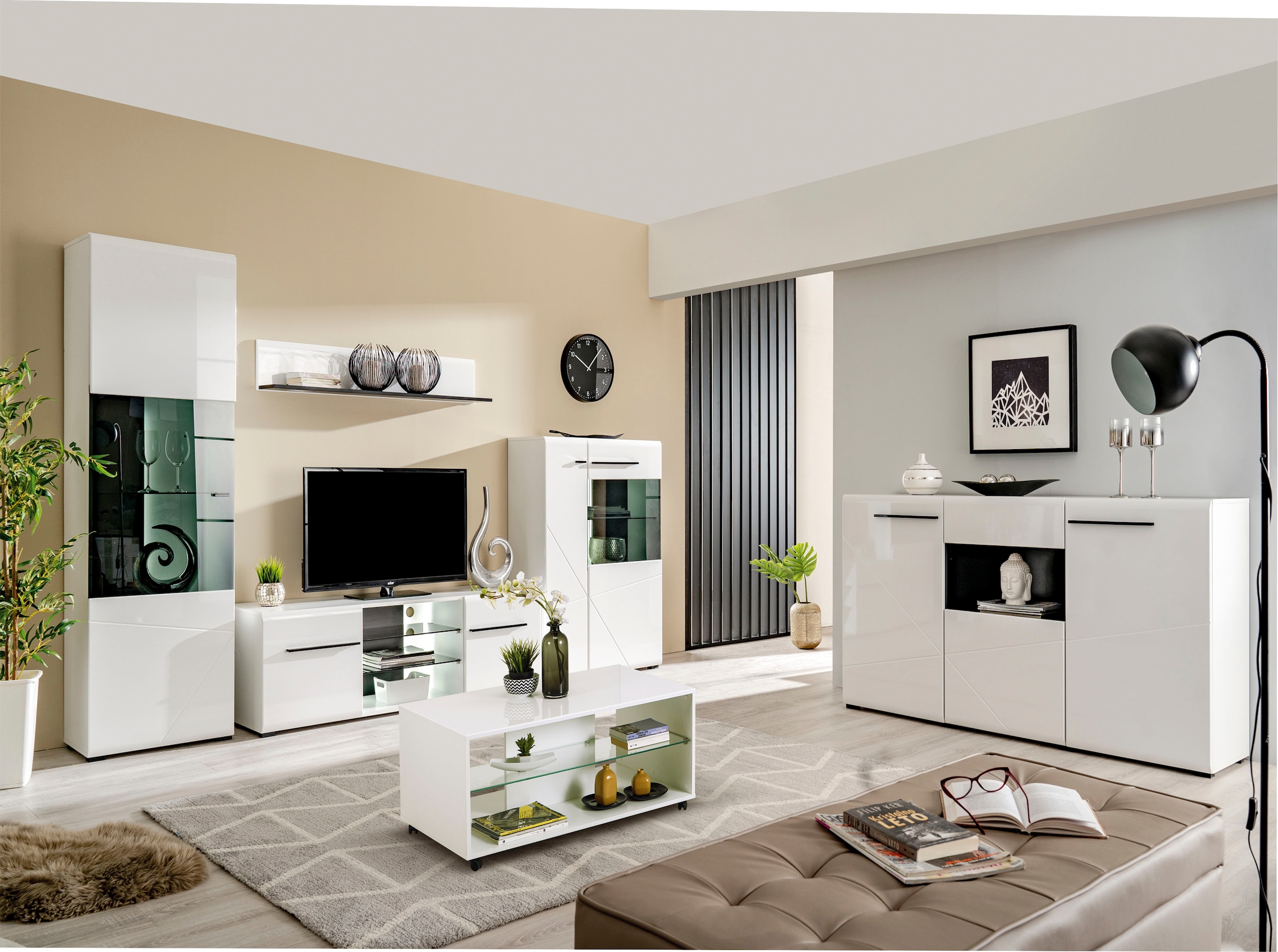 INOSIGN Wohnwand »Trentino«, (Set, 5 St.), inkl. Vitrine, Lowboard, Highboard, Wandregal und Kommode