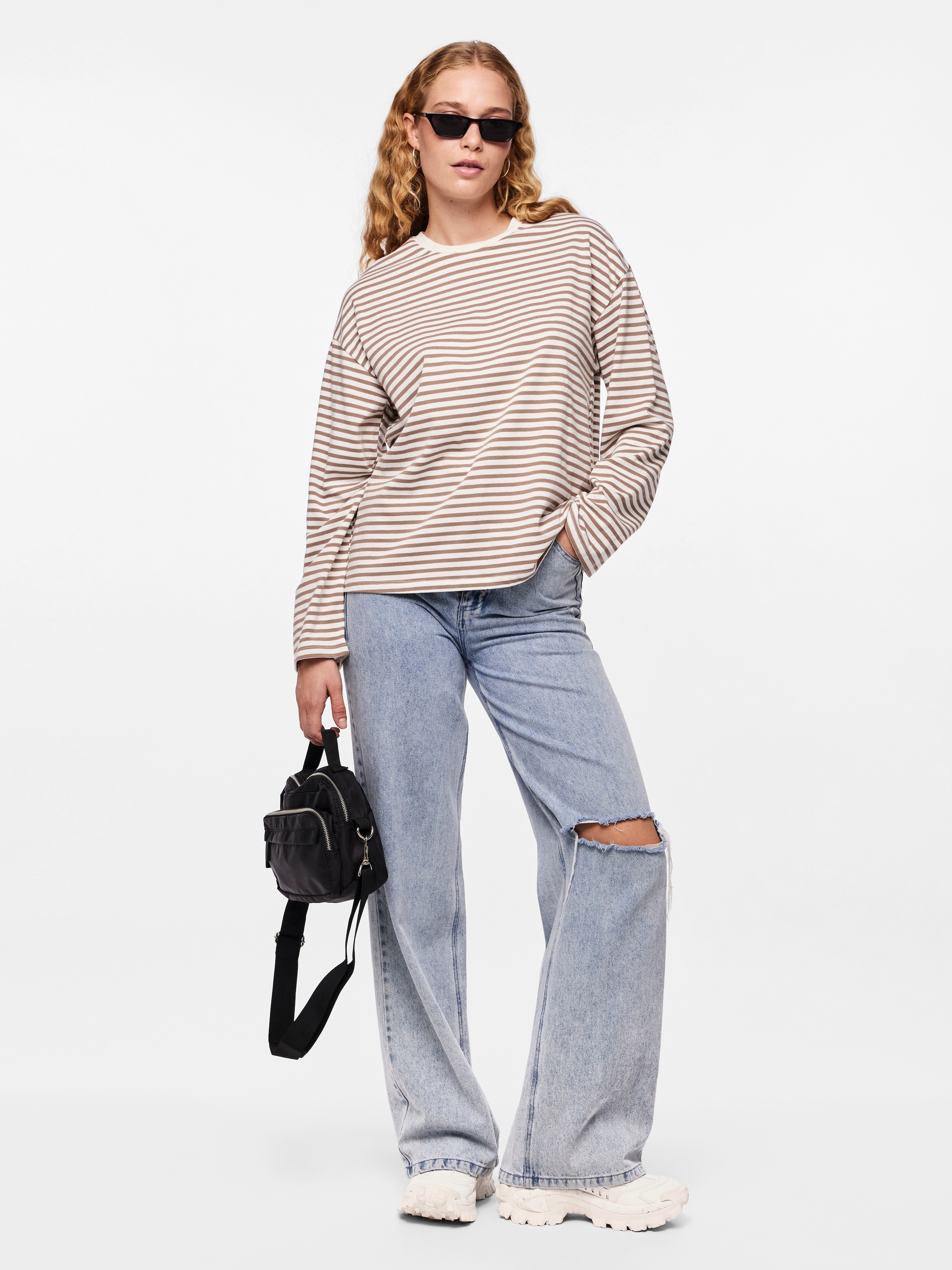 pieces Langarmshirt »PCSADIE LS TOP JRS NOOS« Baumwollmischung, oversize