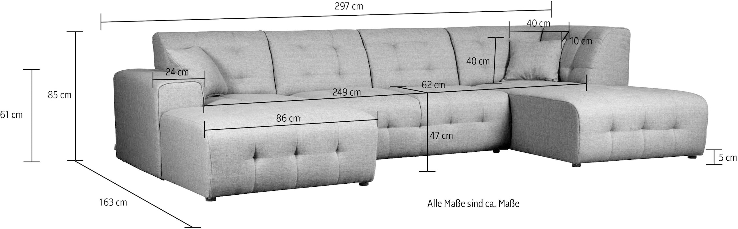 Home affaire Wohnlandschaft »Nosia U-Form«, incl. 2 Zierkissen, mit feiner Steppung