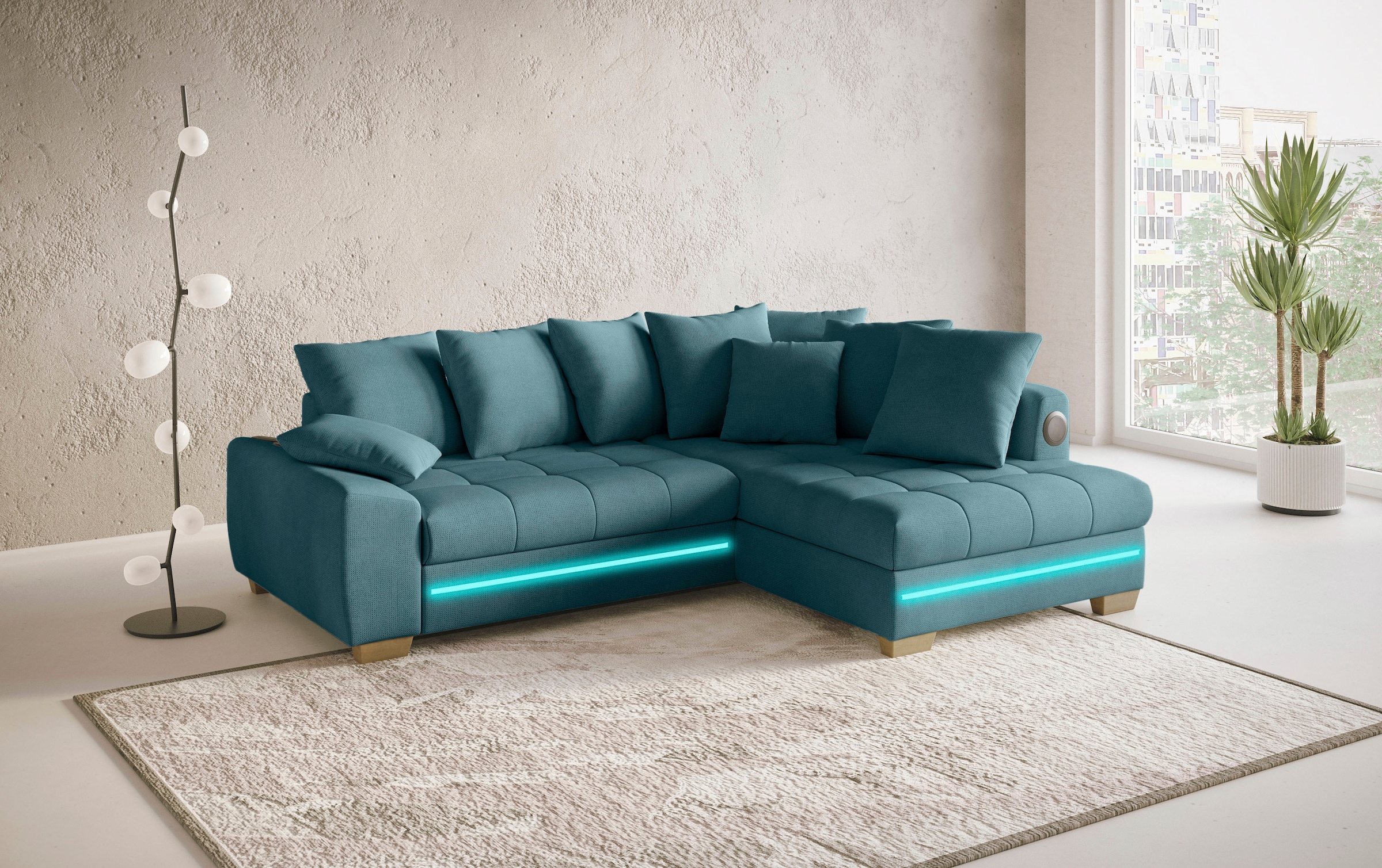 Mr. Couch Ecksofa »Nikita II, L-Form«, RGB-LED, Bluetooth-Soundsystem, wahlweise mit Bett, Bettkasten