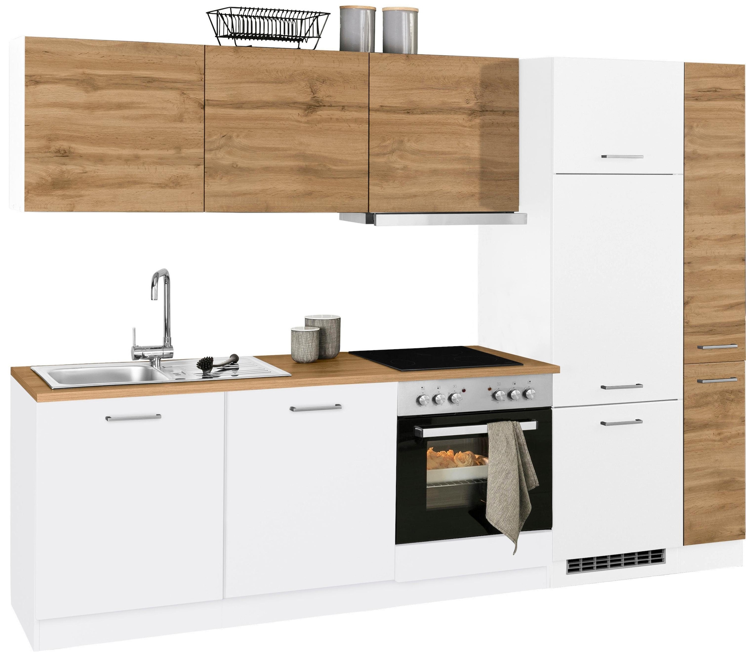KOCHSTATION Küchenzeile »KS-Kehl«, mit E-Geräten, Breite 270 cm, inkl. Kühlschrank und Geschirrspüler