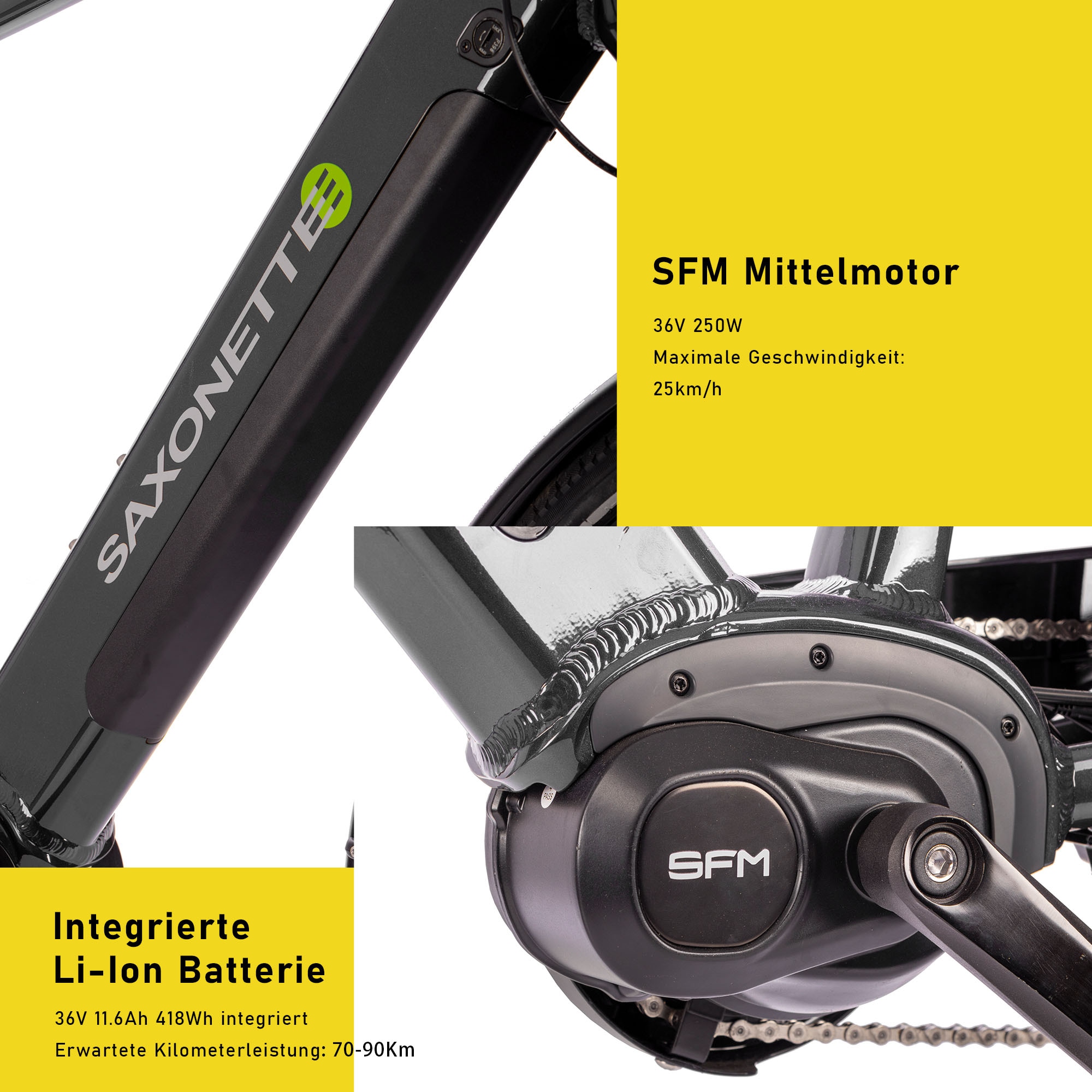 SAXONETTE E-Bike »Deluxe Sport Lady«, 9 Gang, Shimano, Alivio, Mittelmotor 250 W, Pedelec, Elektrofahrrad für Damen u. Herren