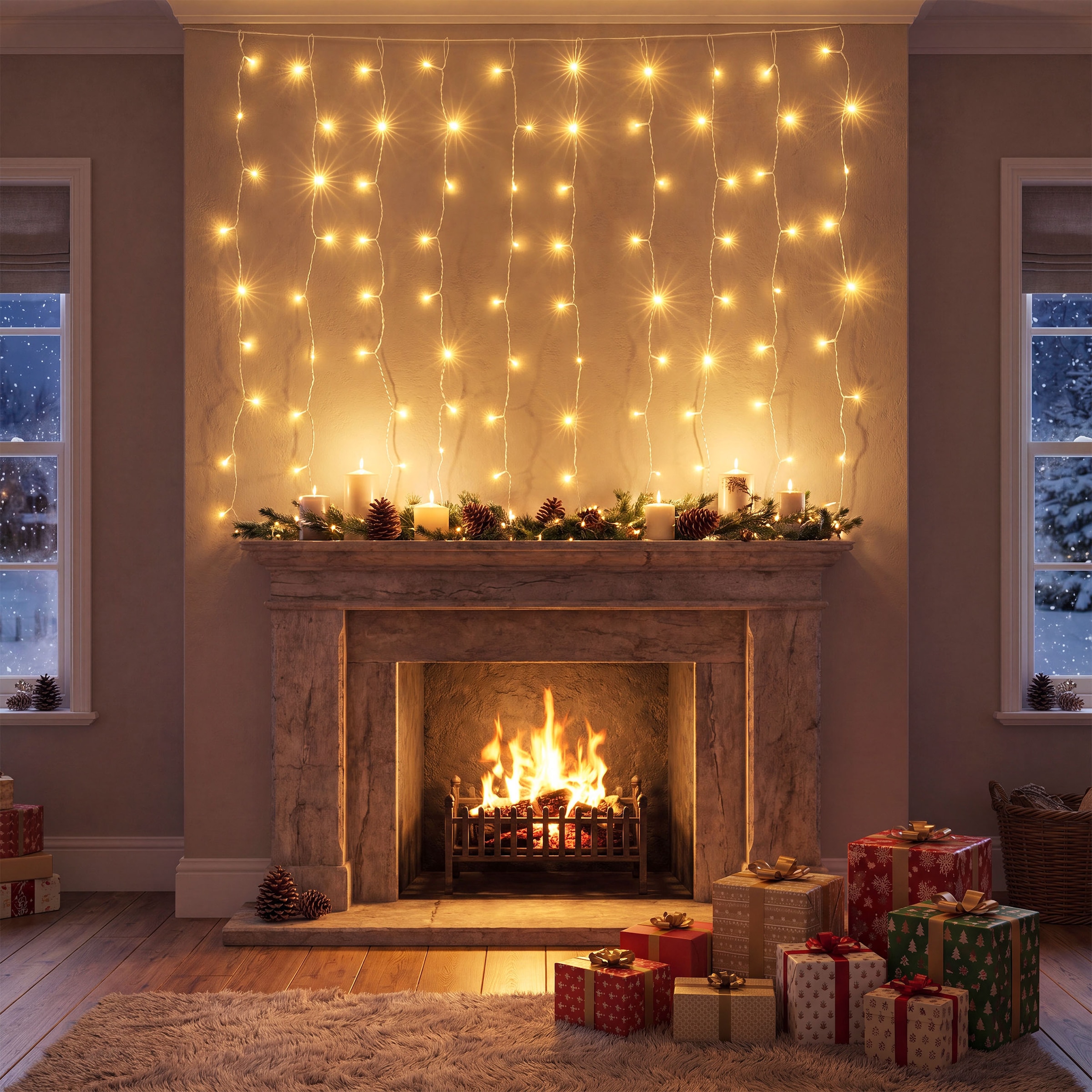 OTTO home LED-Lichtervorhang »Sanssa« Lichtervorhang, weiße Kabelfarbe, IP44, Timer, warmweiß