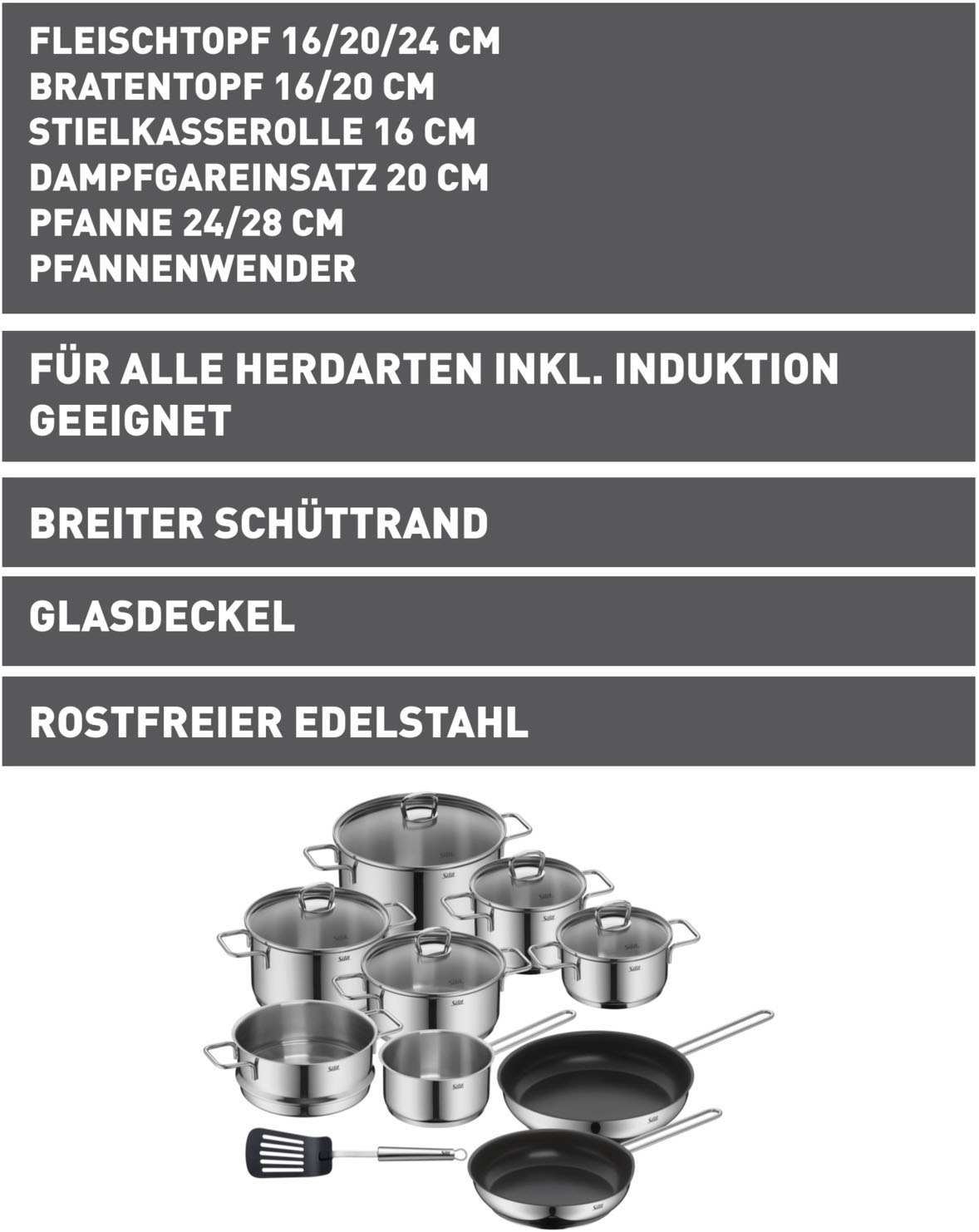 Silit Topf-Set »Alicante«, 10-teilig, Kochtopfset Induktion mit Glasdeckel, günstig online kaufen