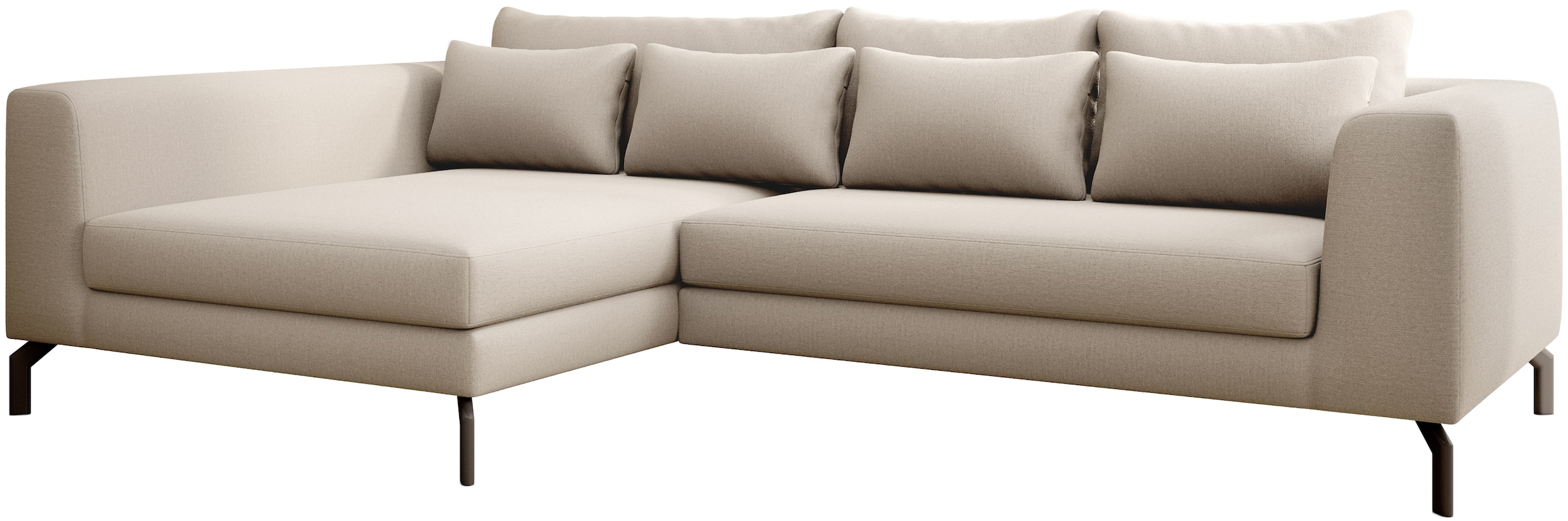 INOSIGN Ecksofa »Cross, mit softem Sitz, L-Form, wendbare Zierkissen, Breite 284 cm«, Couch mit vielen Kissen, stylische Kreuznaht, elegante Metallfüße