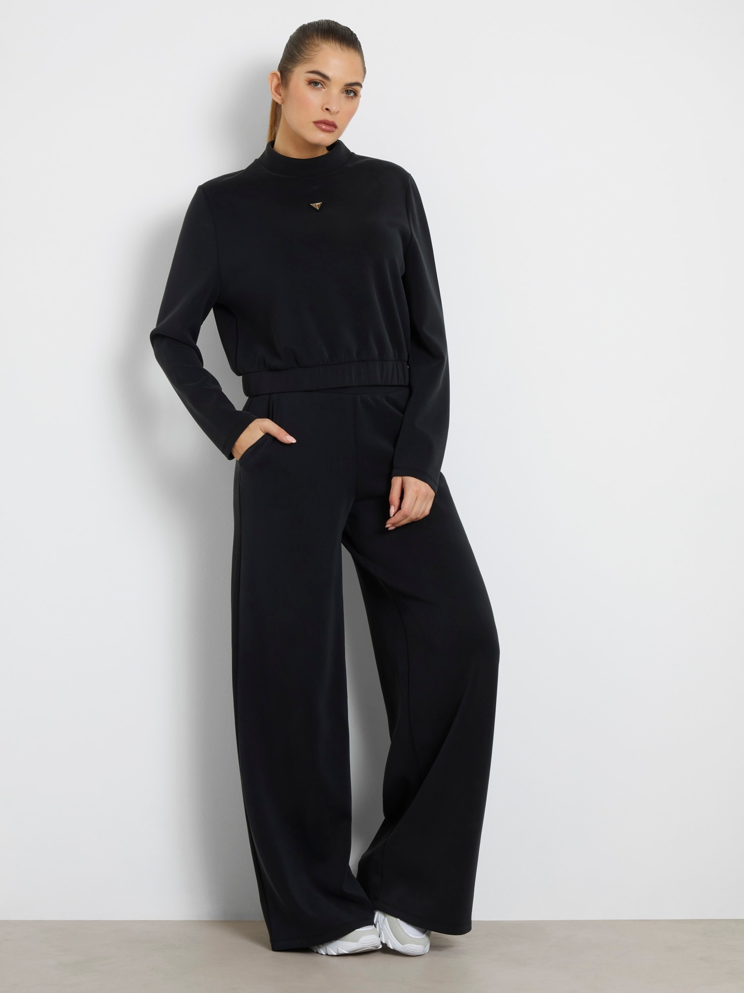 Guess Palazzohose »OLYMPE WIDE LEG PANTS«  in Scuba-Qualität, Logo-Patch