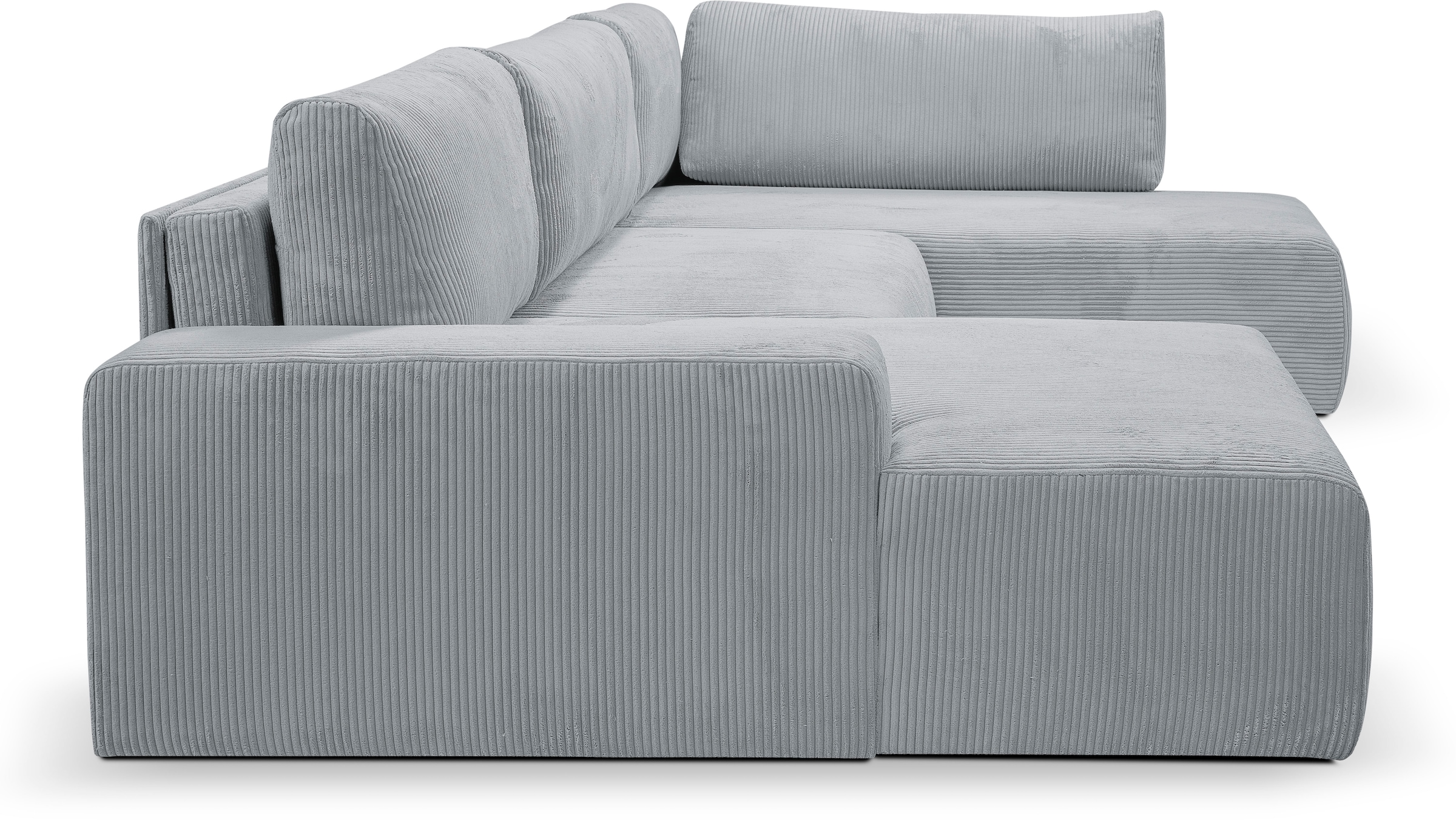 WERK2 Wohnlandschaft »Rotterdam-U, U-Form, in kuschelweichem Cord oder Breitcord«, Design Sofa mit Schlaffunktion & Bettkasten, Cord, Grau