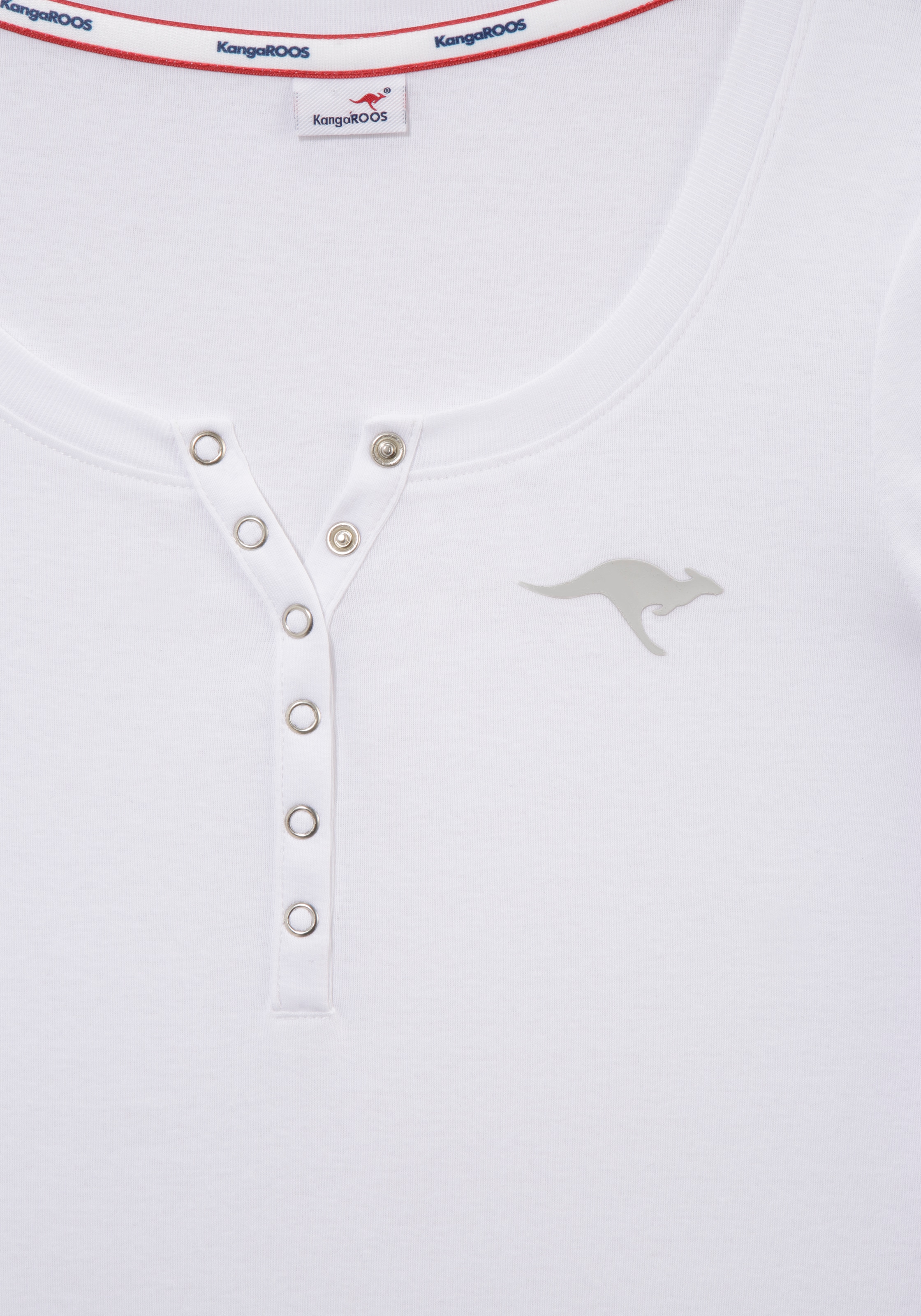 KangaROOS Langarmshirt, krempelbare Ärmel, figurbetonter Schnitt, mit Logodruck