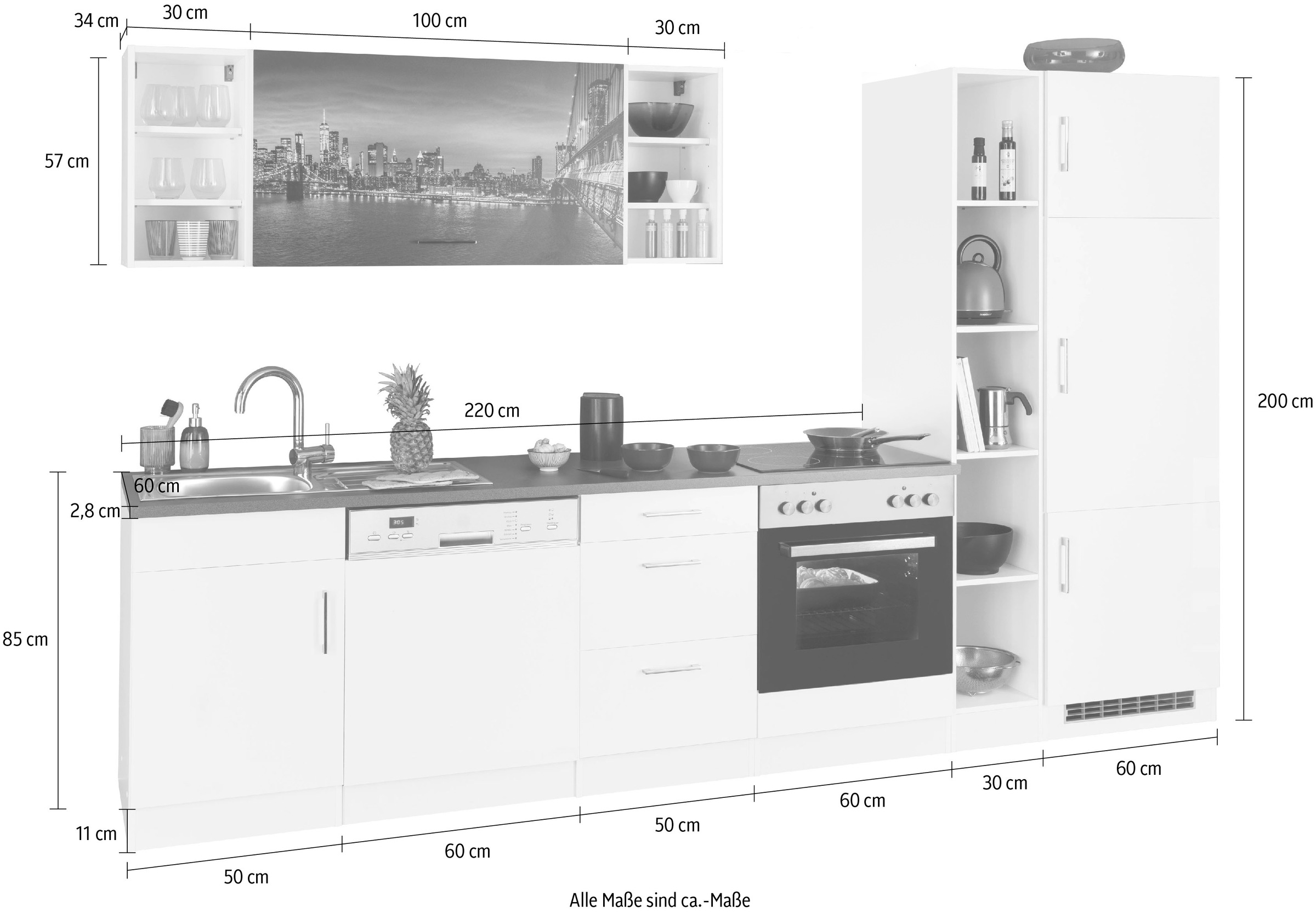 HELD MÖBEL Küchenzeile »Paris«, ohne E-Geräte, Breite 310 cm