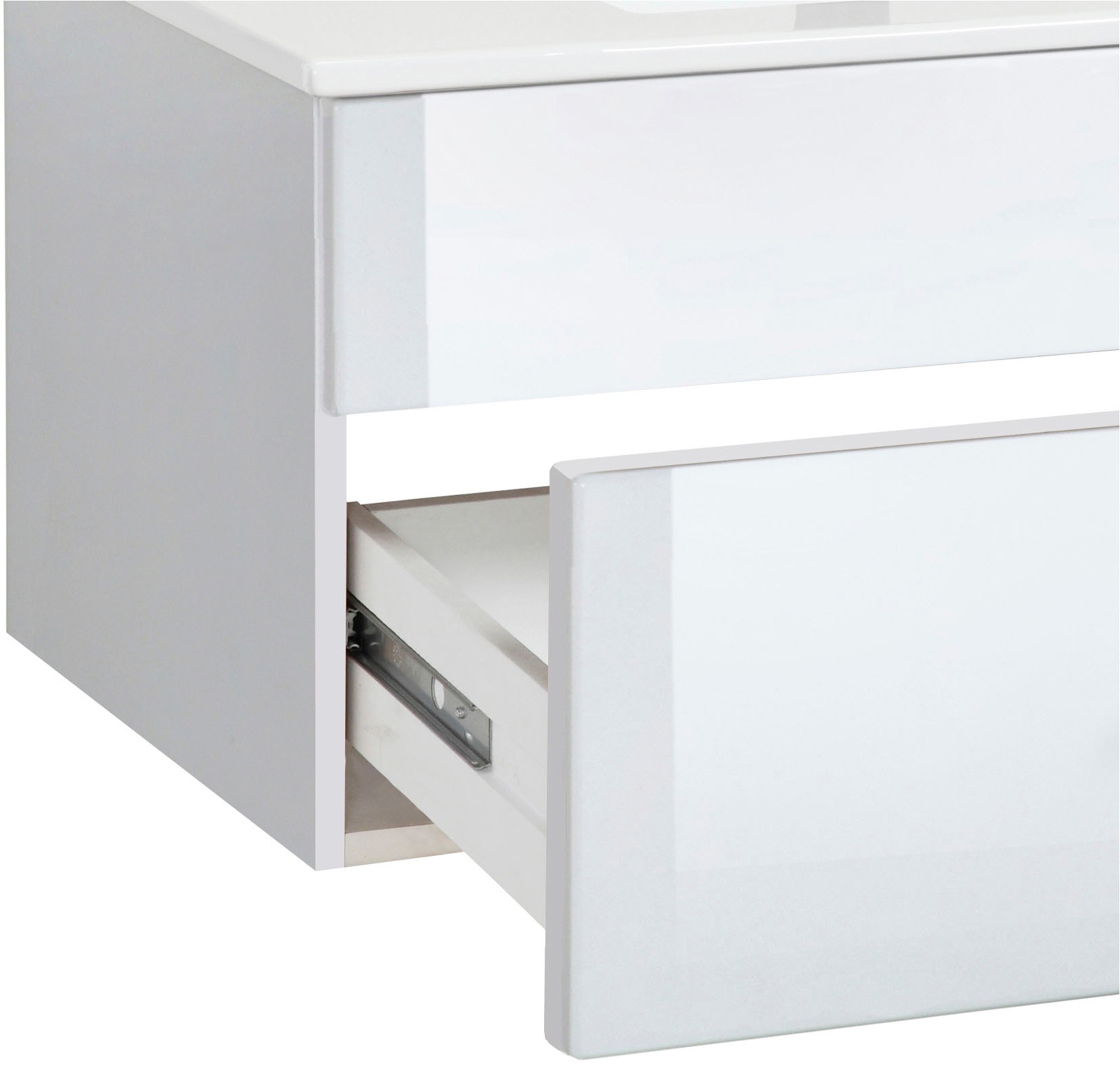 welltime Waschtisch »Trento Light mit Keramik-Auflagebecken«, 1 feste Blende und 1 Auszug, Breite: 101cm, Weiß Hochglanz