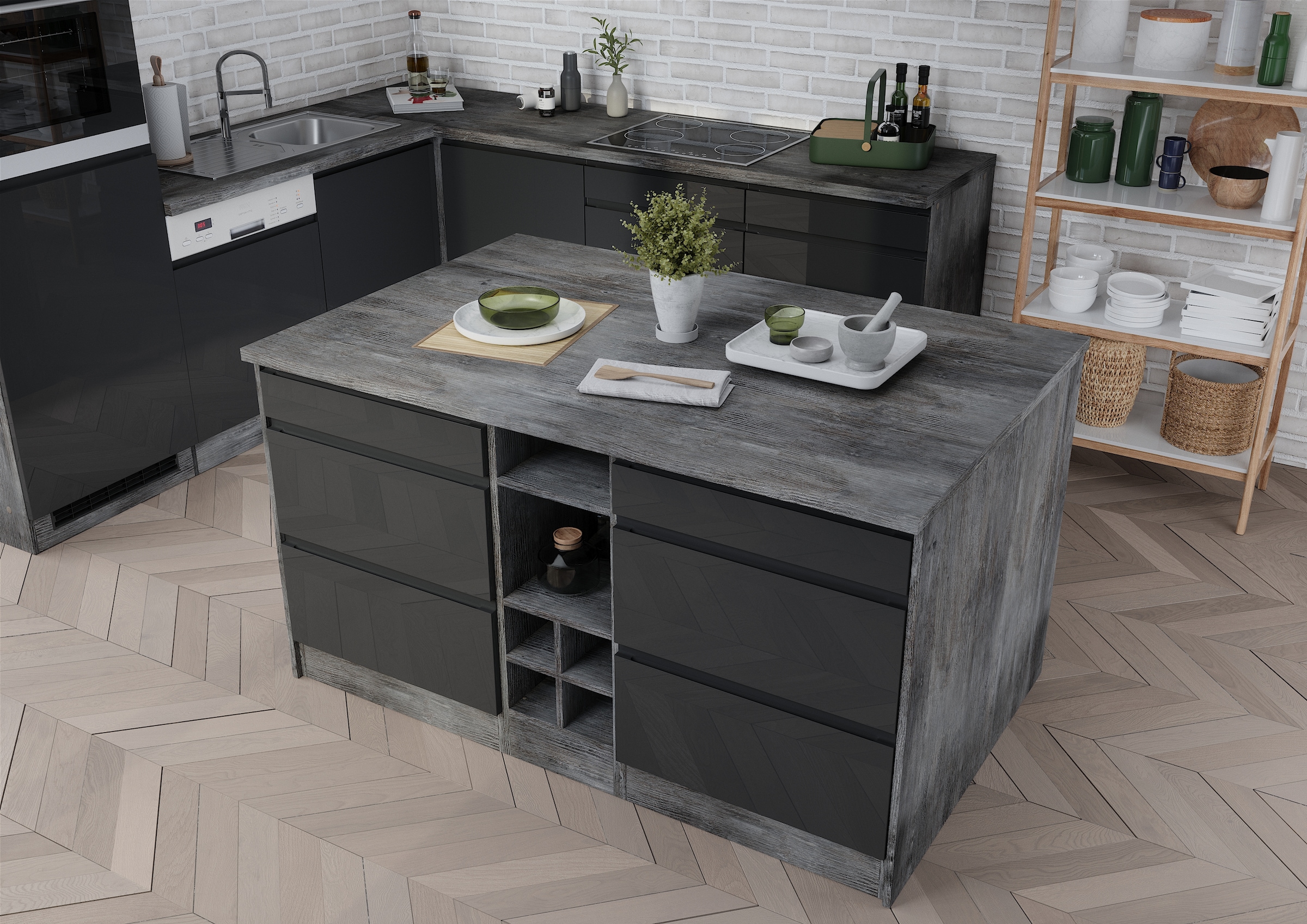 HELD MÖBEL Kücheninsel »Virginia«, Breite 153 cm, MDF-Fronten, Flaschenregal