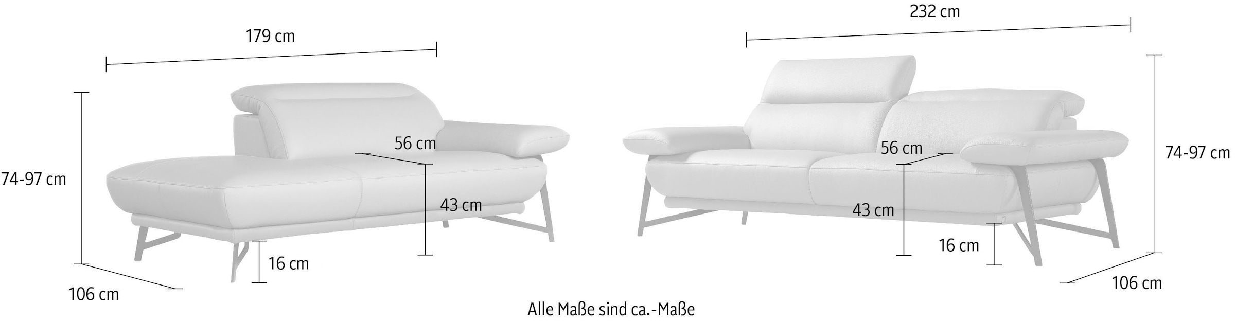 Egoitaliano Polstergarnitur »Anais, Design mit hohem Sitzkomfort für mehr Bequemlichkeit«, Set: bestehend aus Sofa und Ottomane, inkl. Kopfteilverstellung