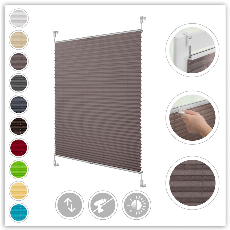 LICHTBLICK ORIGINAL Plissee »Klemmfix« Lichtschutz ohne Bohren verspannt Faltenstore taupe + weiß Obermaterial: 100% Polyester 210 cm