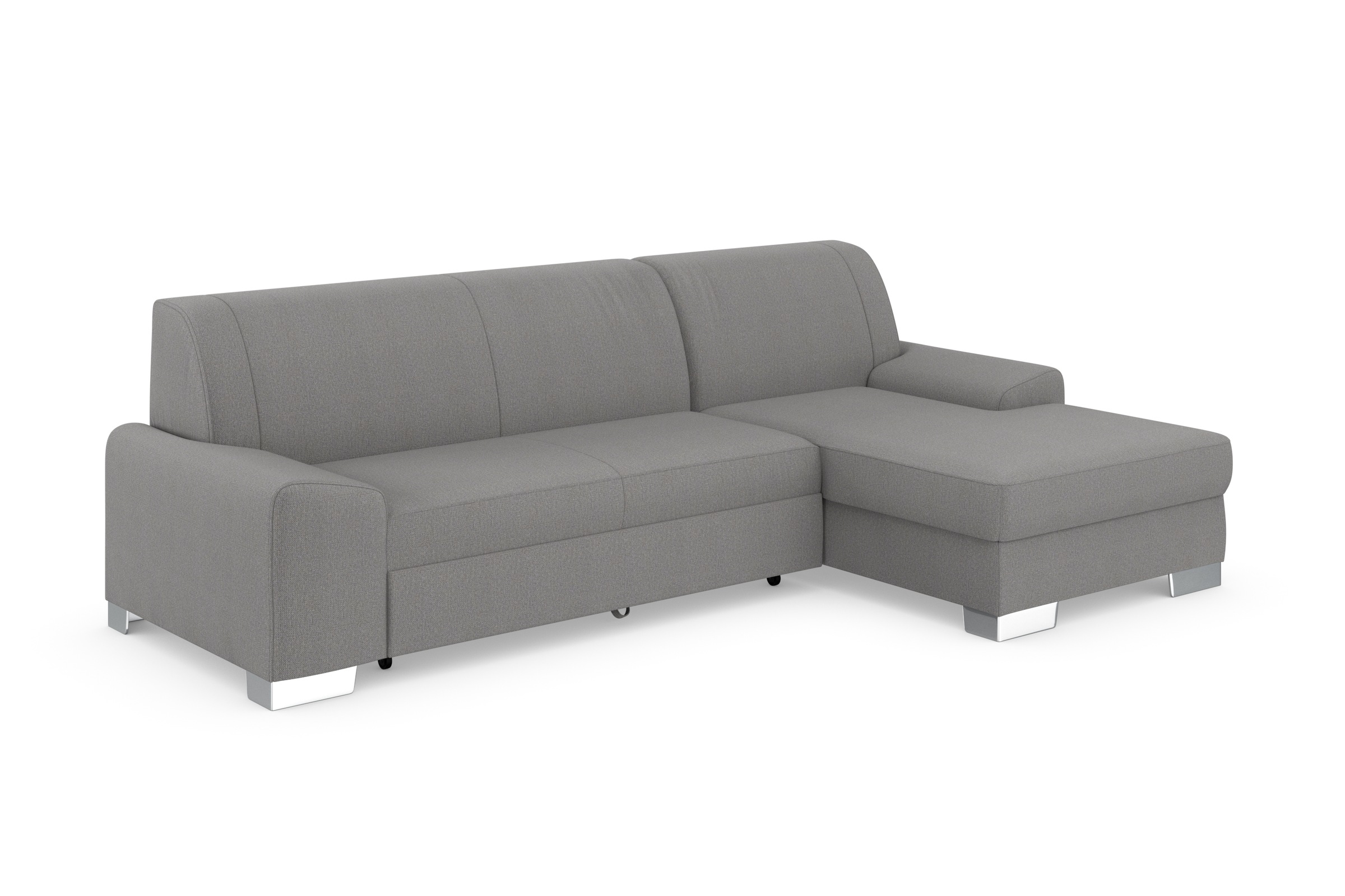 DOMO collection Ecksofa »Anzio L-Form, whlw. Bettfunktion, Federkern, hochwertig, Breite 271 cm«, Mit Bettfunktion, Recamiere rechts, Chenille-Struktur, grau