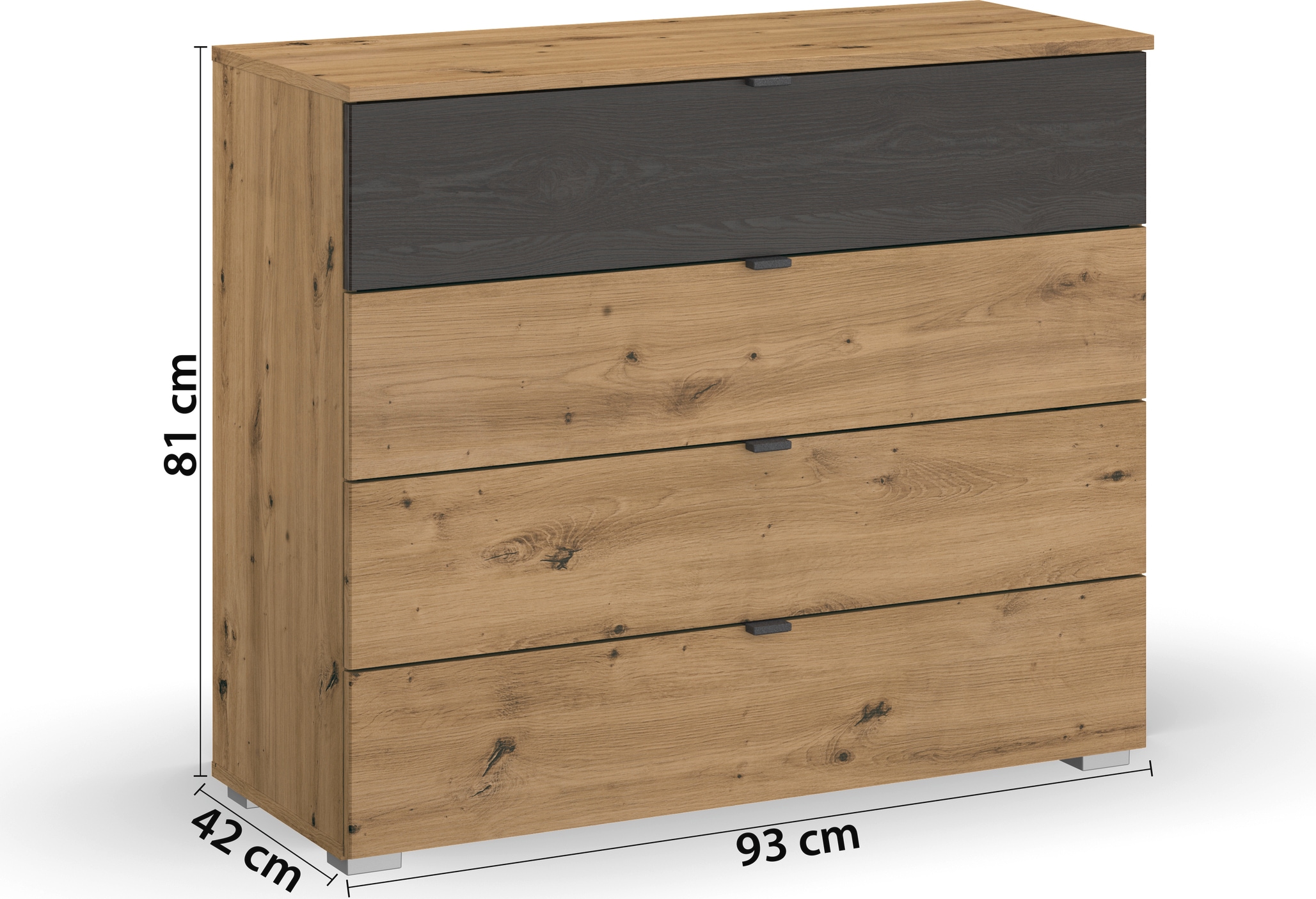 rauch Schubkastenkommode »Kommode Sideboard Schubladenkommode APOLLON«, mit 4 Schubladen, 1 Schublade in Absetzung Black oak MADE IN GERMANY