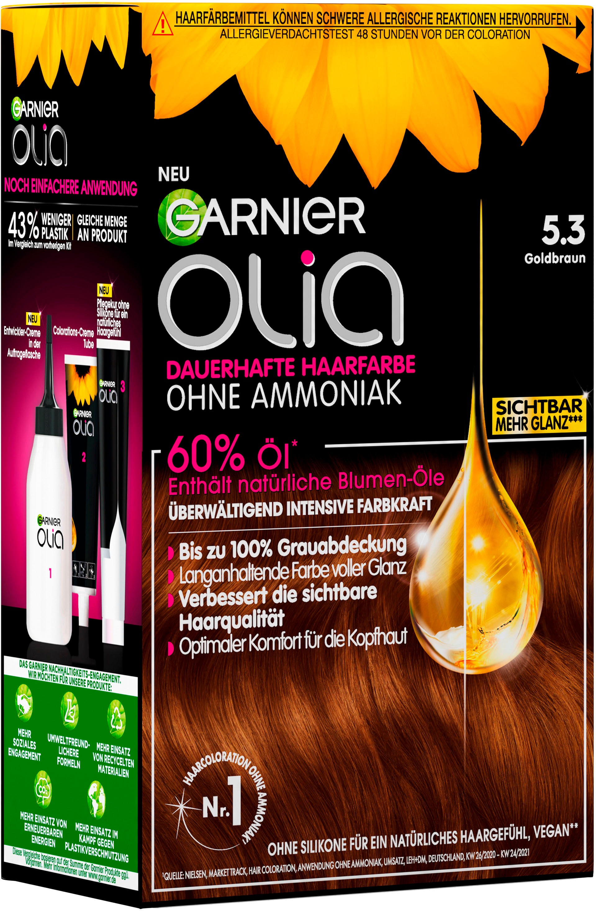 GARNIER Coloration »Garnier Olia dauerhafte Haarfarbe«, (Set, 3 tlg.), mit pflegender Formel