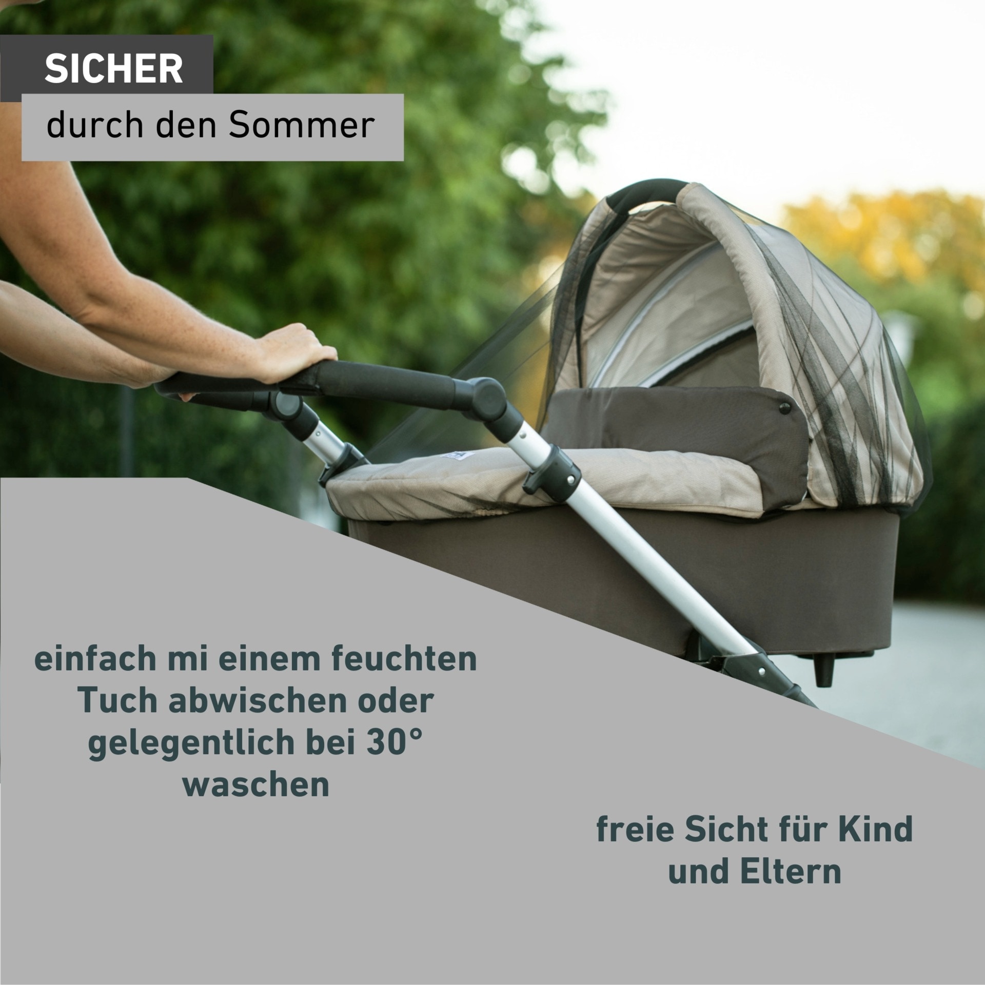 Windhager Kinderwagen-Insektenschutz »für Buggy oder Babyschale, Fliegengitter Licht- und Luftdurchlässig« 1 Stk. tlg. Mückennetz feinmaschig mit Gummizug, 130 x 70 x 33 cm, anthrazit