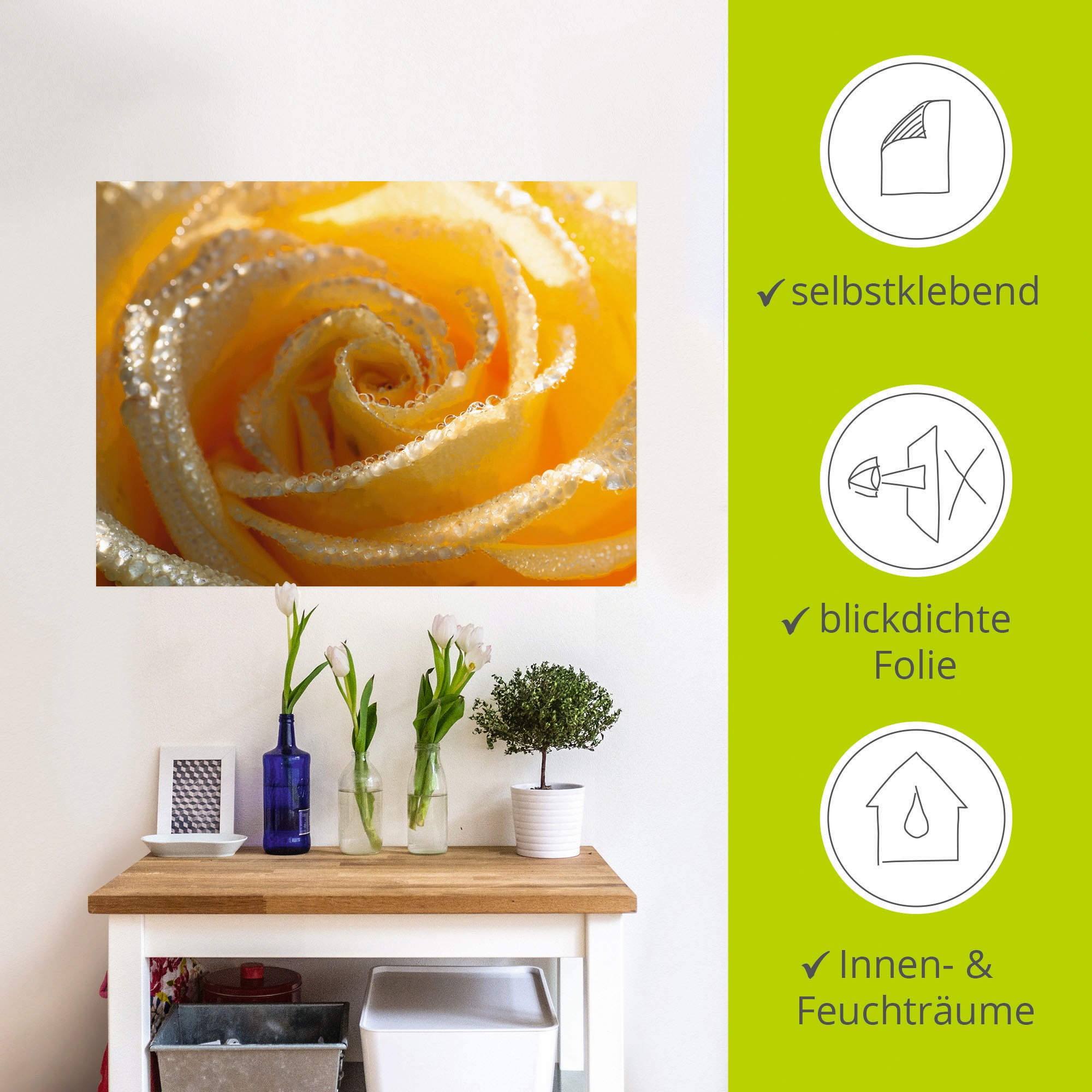Artland Wandbild »Gelbe Rose Makro«, Blumen, (1 St.), als Leinwandbild, Wandaufkleber in verschied. Größen