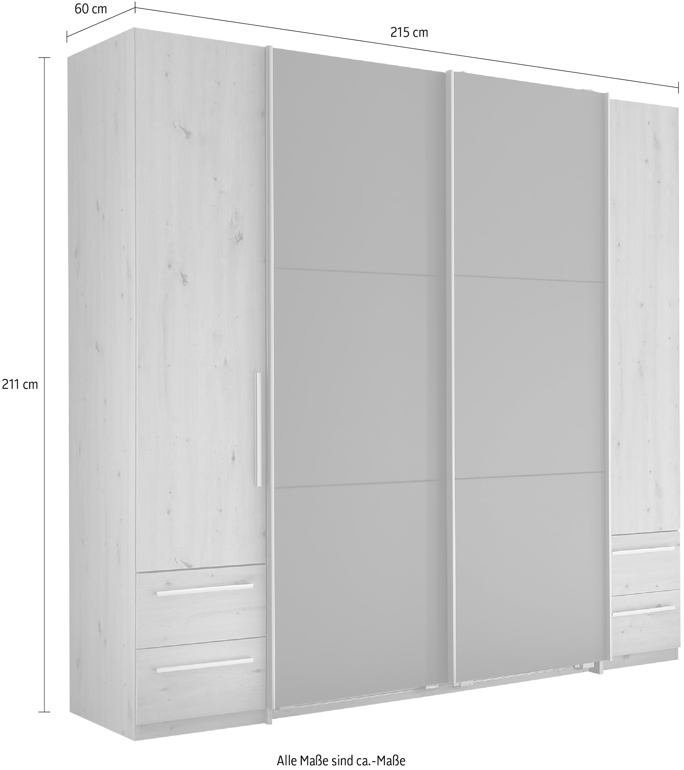 Schlafkontor Kleiderschrank »Bordo, Drehtürenschrank, Schwebetürenschrank, Schiebetürenschrank«, inklusive 4 Schubladen
