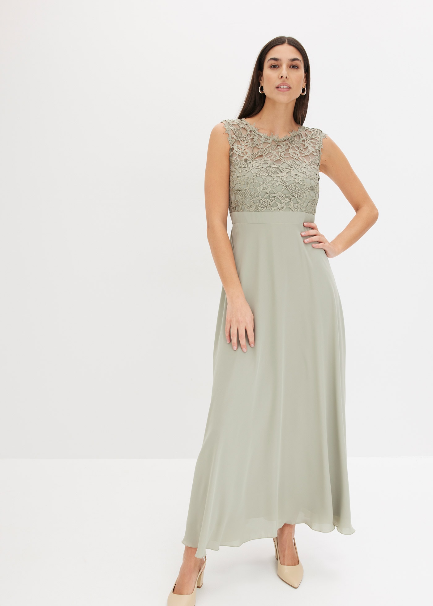 bonprix Maxikleid »Maxikleid mit Spitze« für festliche Anlässe, vollständig gefüttert, taillierte Passform