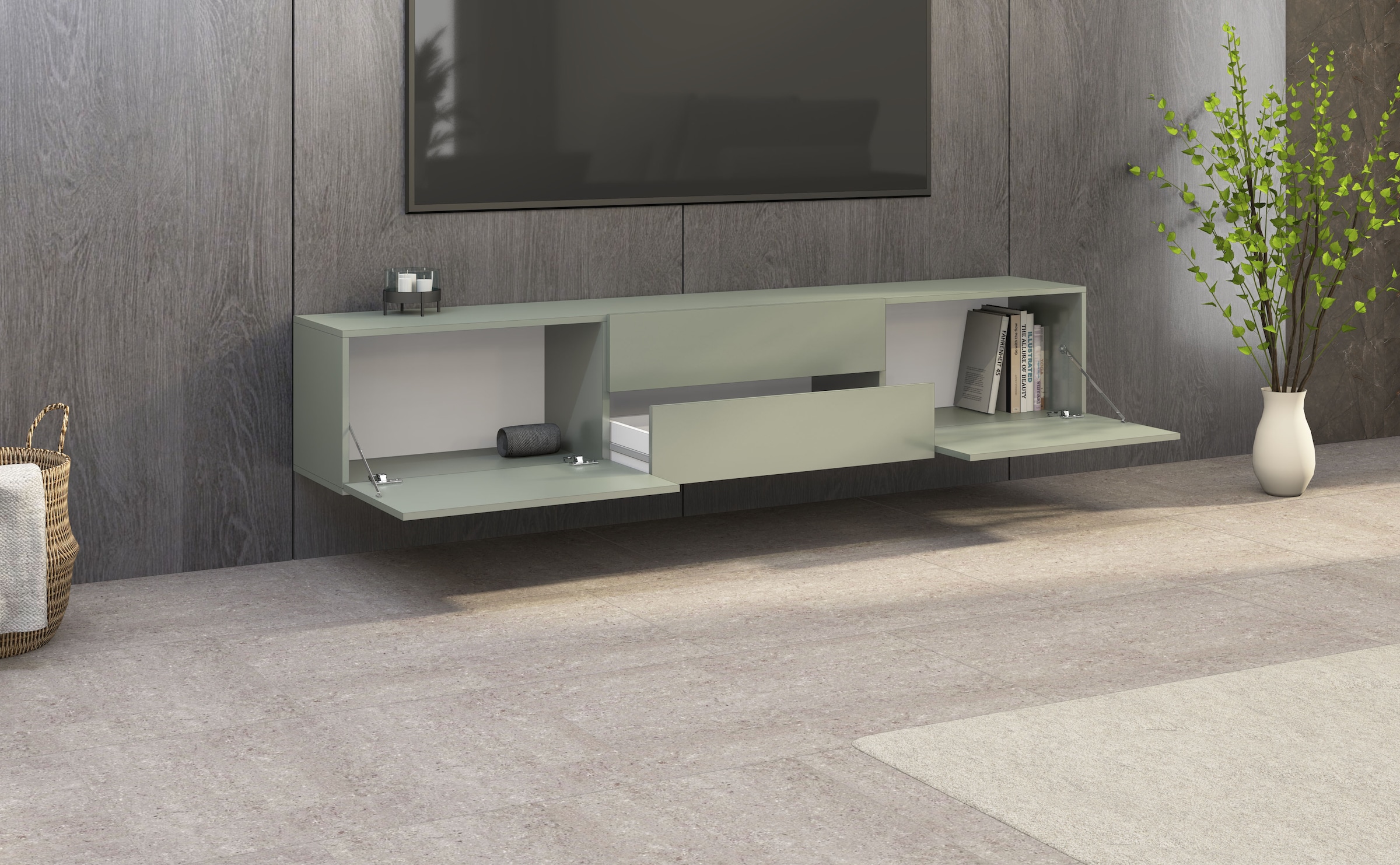 borchardt Möbel Lowboard »Sophia«, Breite 200 cm mit 2 Klappen und 2 Schubkästen, stehend und hängend