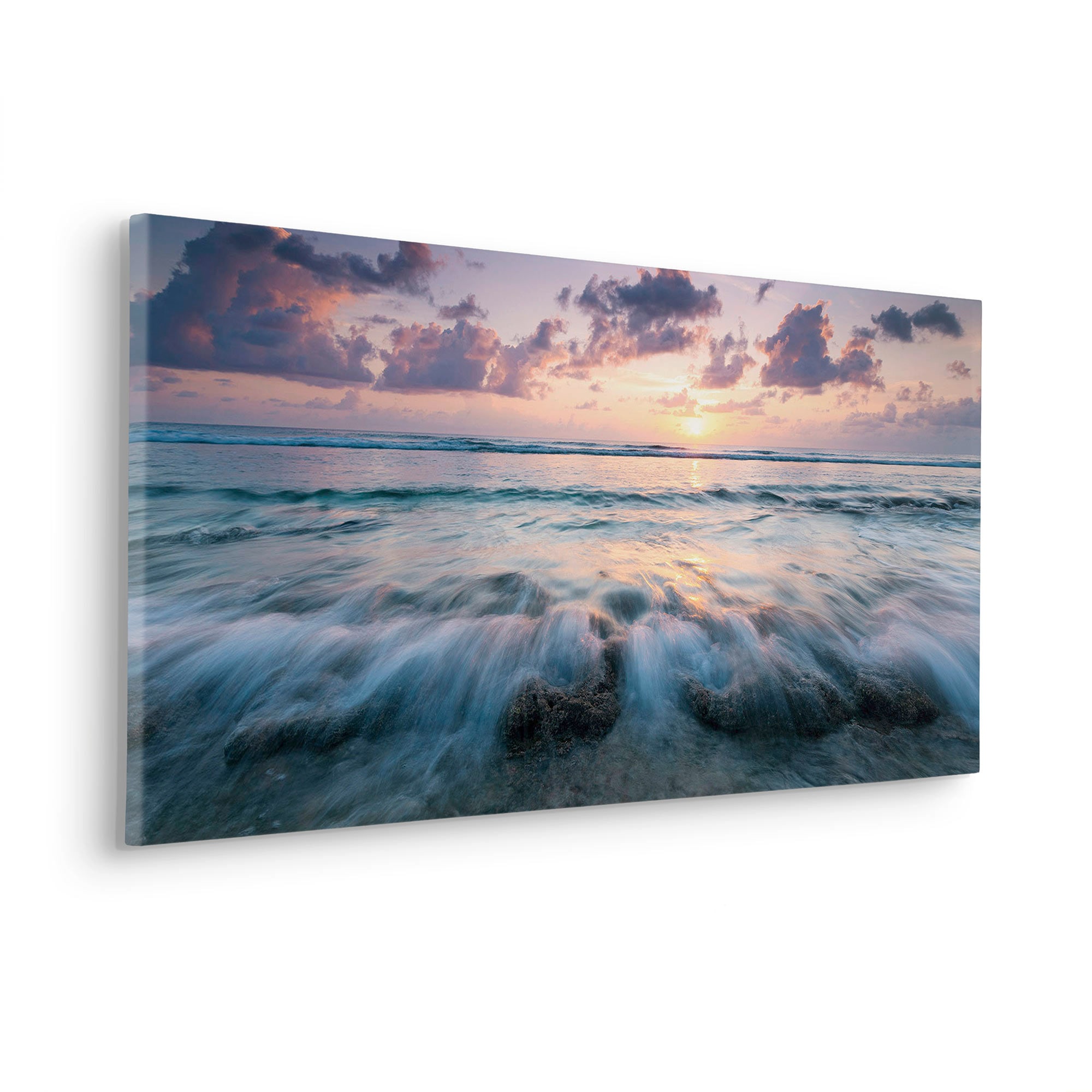 Komar Leinwandbild »Broken Waves - Größe 90 x 40 cm«, Baum-Blätter-Natur-Berge-Blumen-Foto-Jahreszeiten-Landschaft-Meer-Strand-Palmen, (Packung, 1 St.), Keilrahmenbild mi Echtholzrahmen