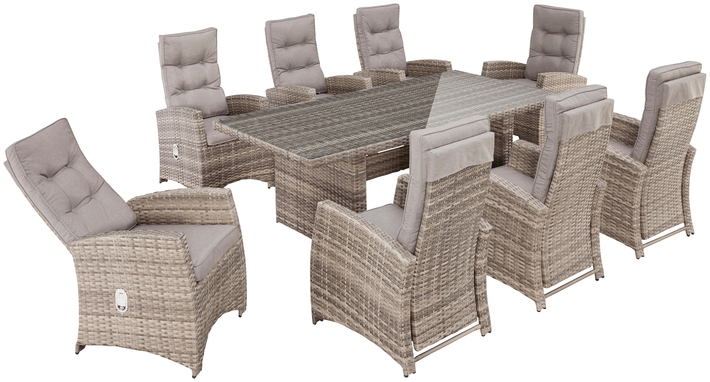 8 Sessel, Garten-Essgruppe cm, online Tisch: tlg.), verstellbar, Auflagen »Nizza«, KONIFERA kaufen 230x100 inkl. stufenlos (25