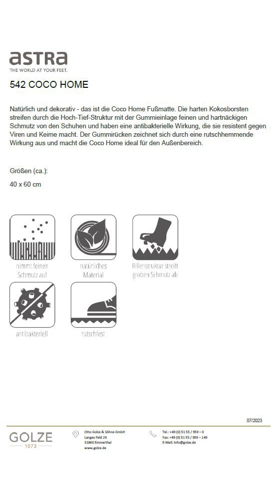 ASTRA Fußmatte »CocoHome3«, rechteckig, 16 mm Höhe, kokos, Türmatte, Hoch Tief Struktur, wetterfest, rutschfest