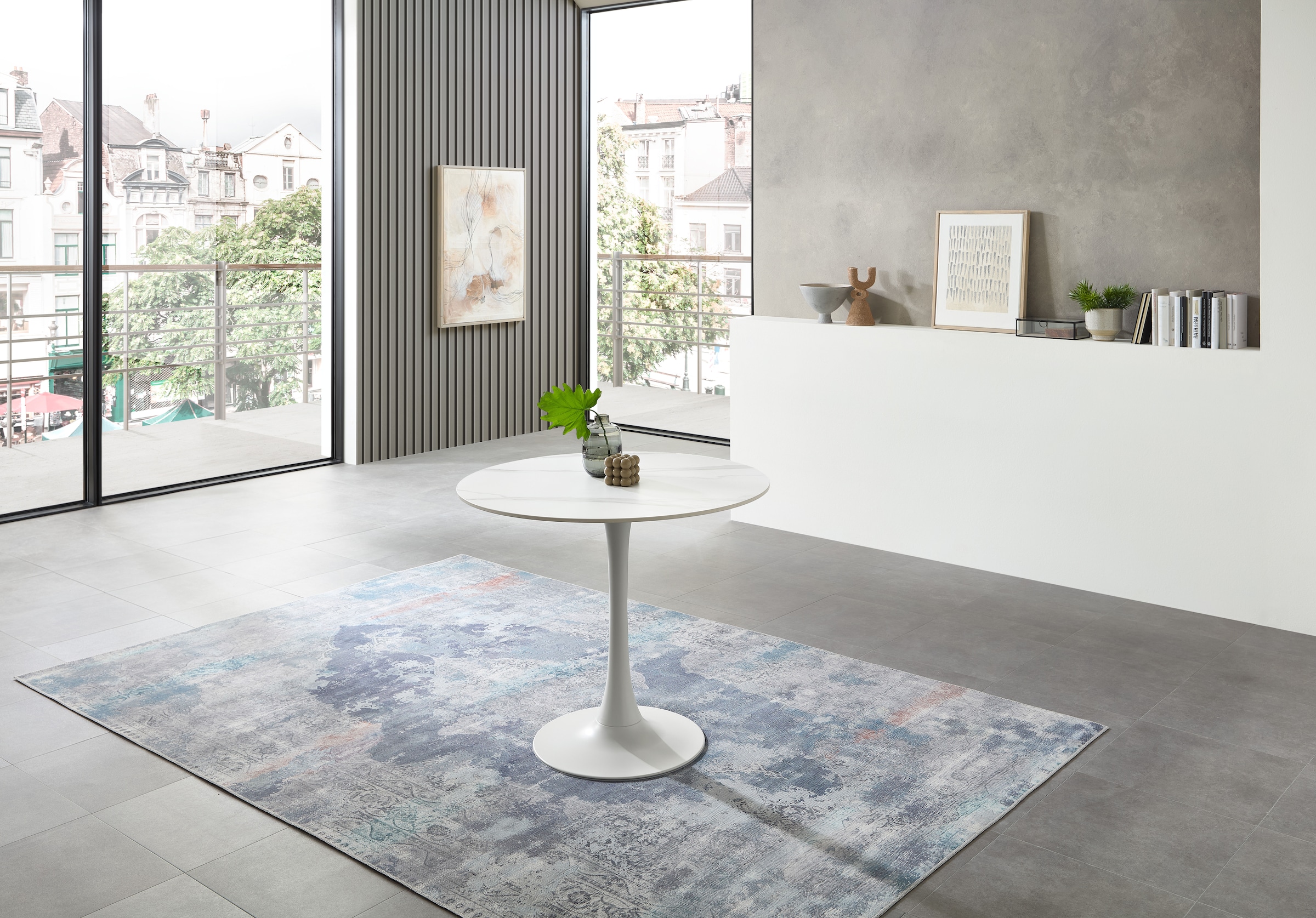 Stolkom Esstisch »Josh Esszimmertisch rund Keramik, marmoriert, BxH 90x75 cm«, Keramikoberfläche marmoriert, Wahlweise in weiß, grau oder schwarz