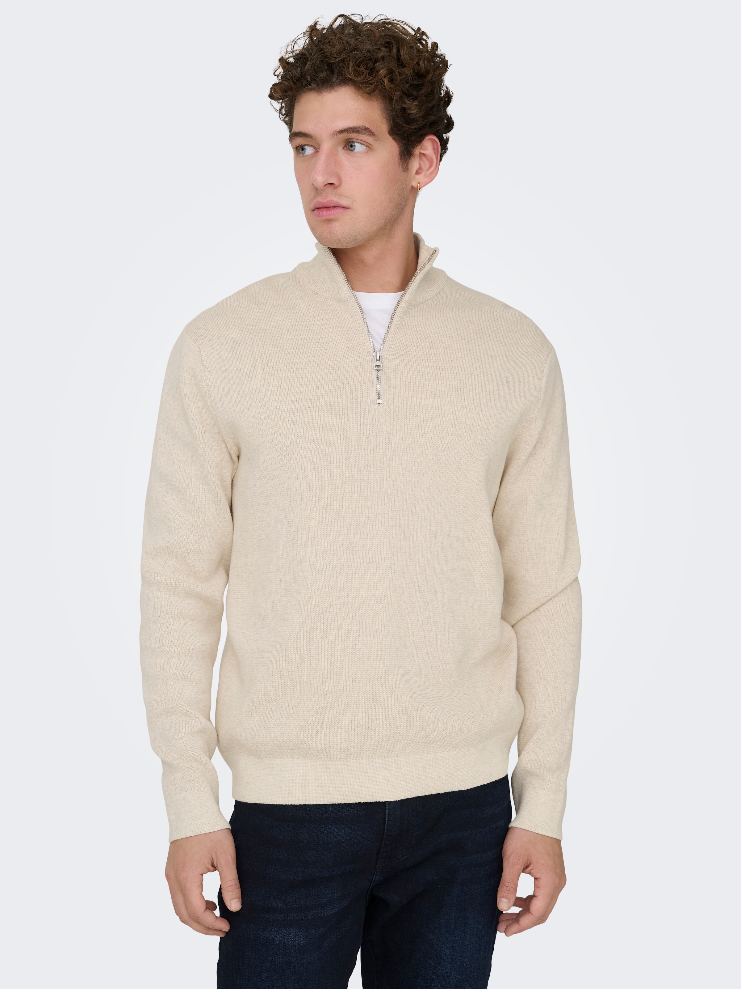 ONLY & SONS Troyer »ONSTING LIFE REG HALF ZIP KNIT NOOS« Baumwolle, regular fit
