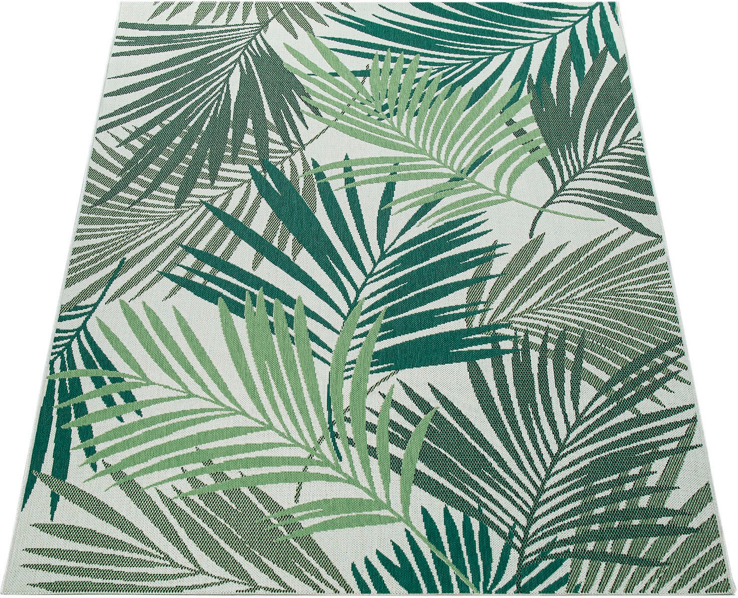 Paco Home Teppich »Ostende 534«, rechteckig, 4 mm Höhe, Flachgewebe, Motiv Palmenblätter, In- und Outdoor geeignet, Wohnzimmer