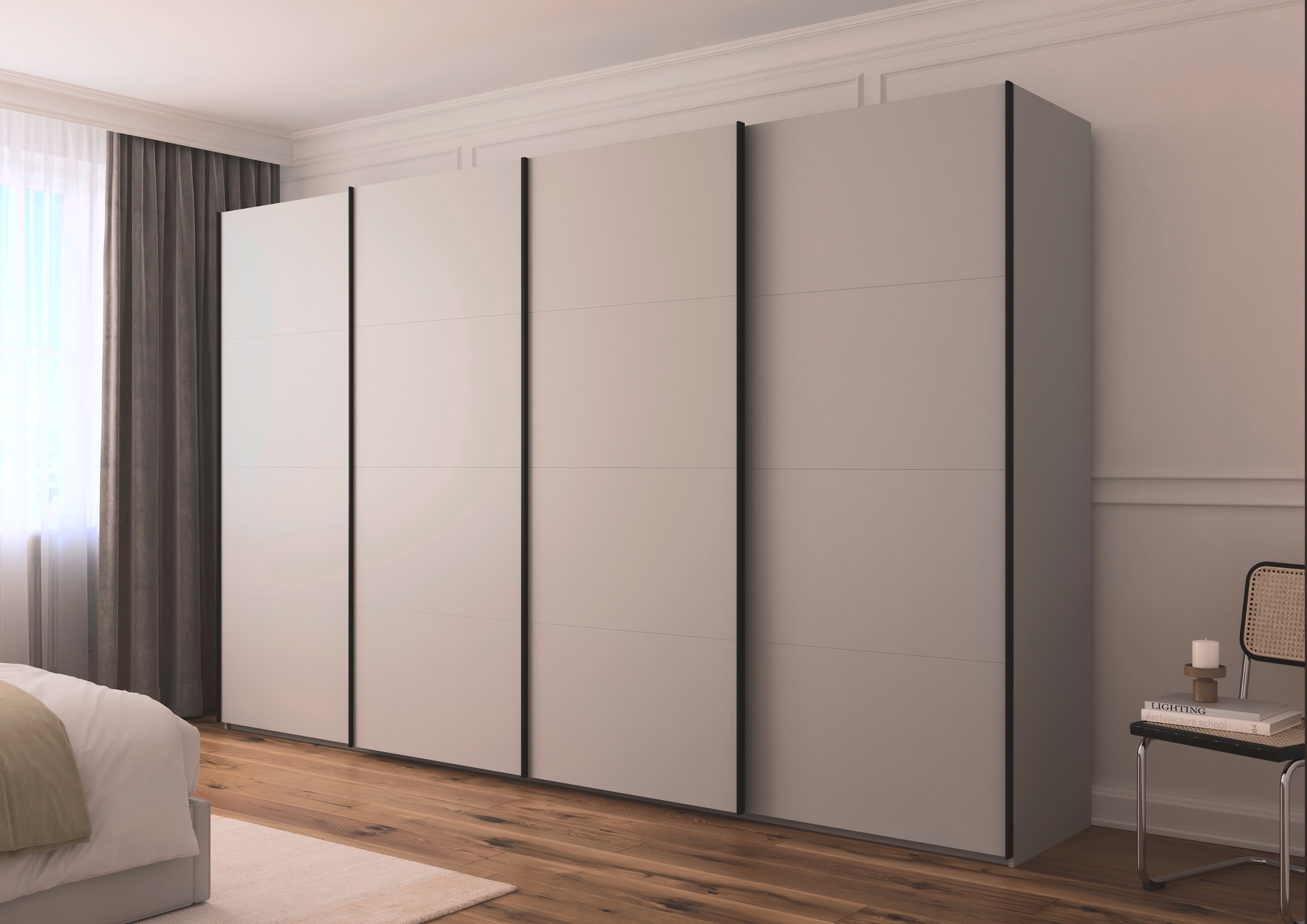 rauch Schwebetürenschrank »Kleiderschrank Schrank Garderobe Schlafzimmerschrank SCALE-FYRA«, edle viergeteilte Türen viele Farben und Griff-Farben MADE IN GERMANY