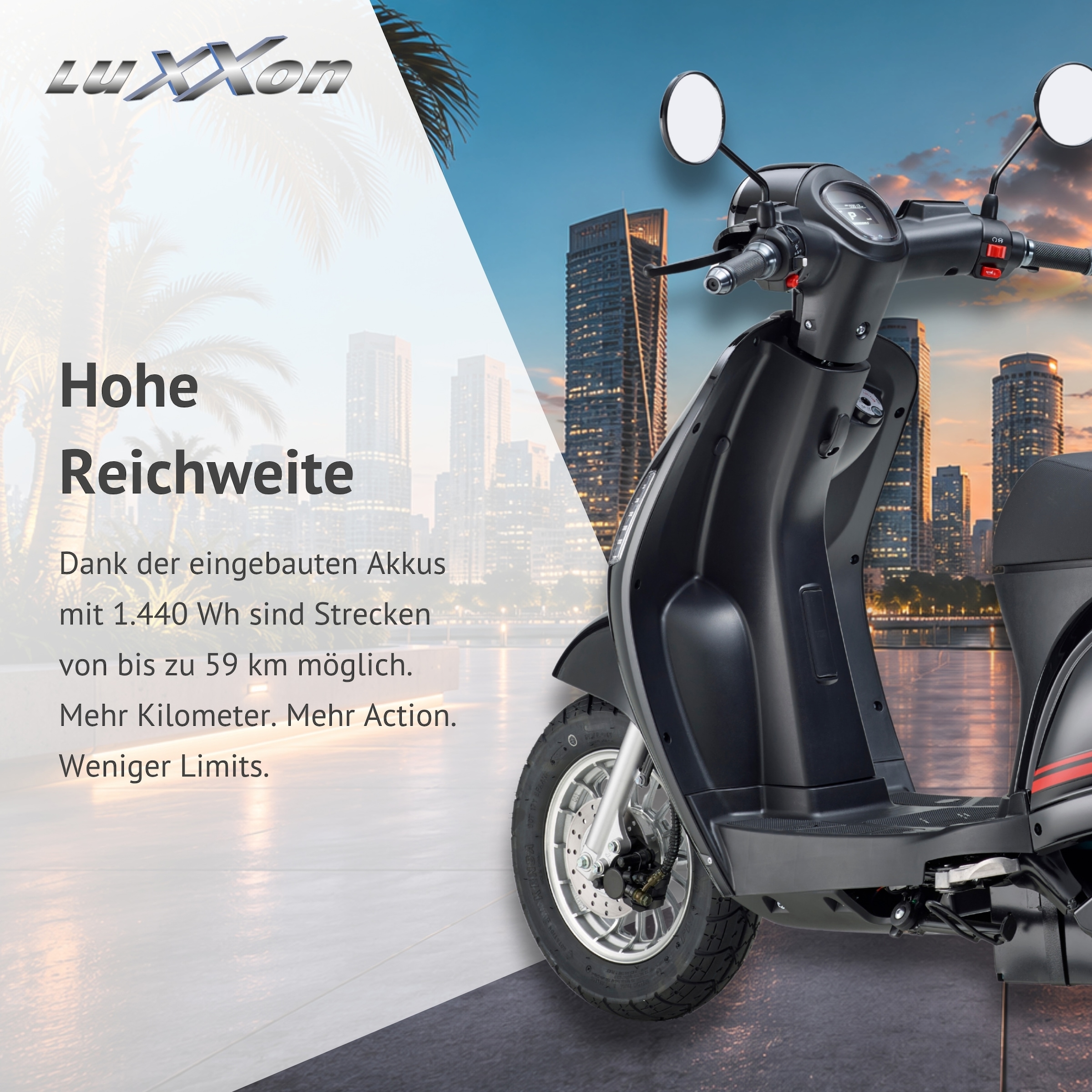 Luxxon E-Motorroller »E3000« bis zu 55 km Reichweite, mit Straßenzulassung, 2 Sitzplätze