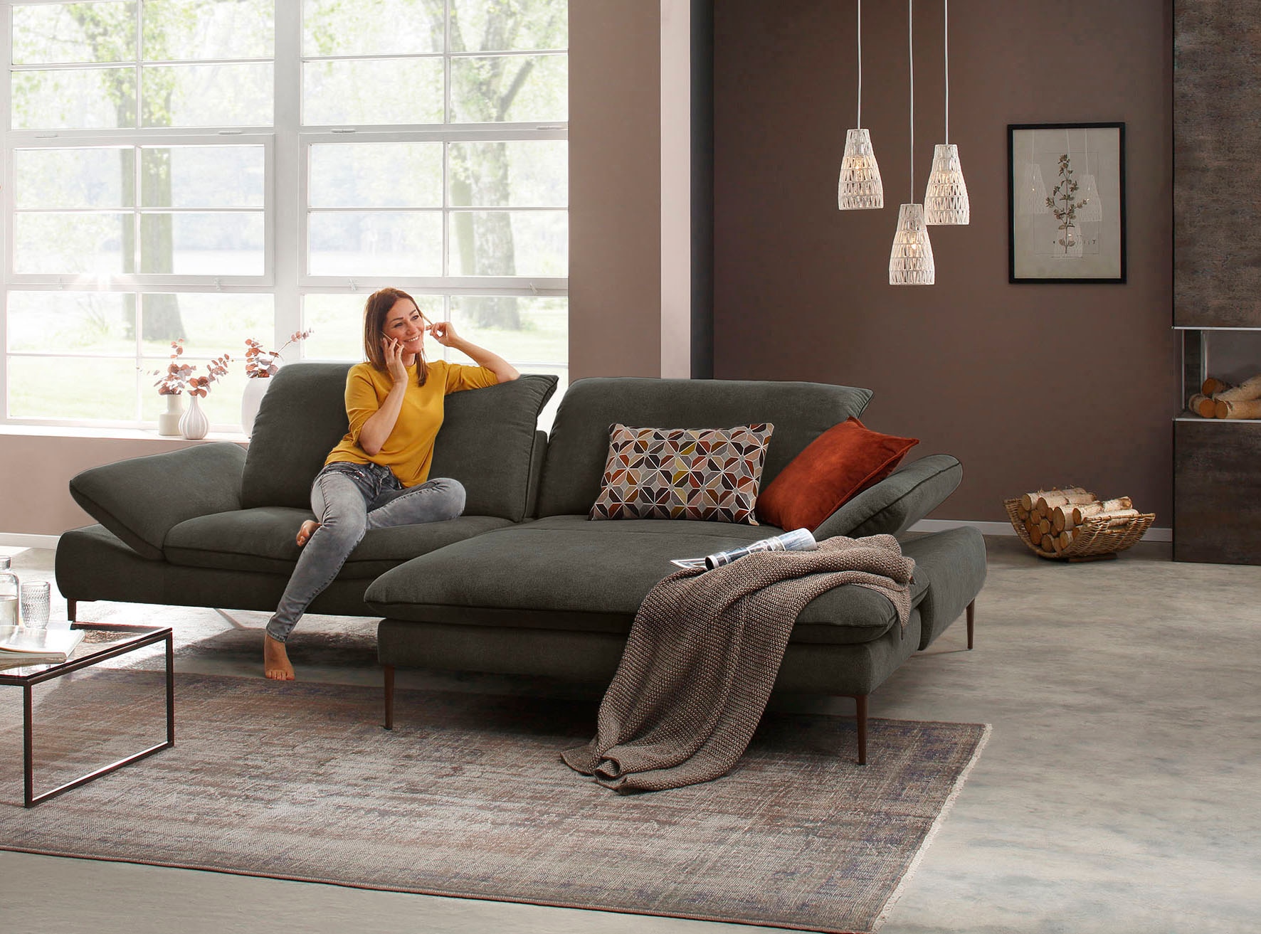 W.SCHILLIG Ecksofa »enjoy&MORE, Designsofa, elegant und bequem, L-Form«, Sitztiefenverstellung, Füße bronze pulverbeschichtet, Breite 294 cm
