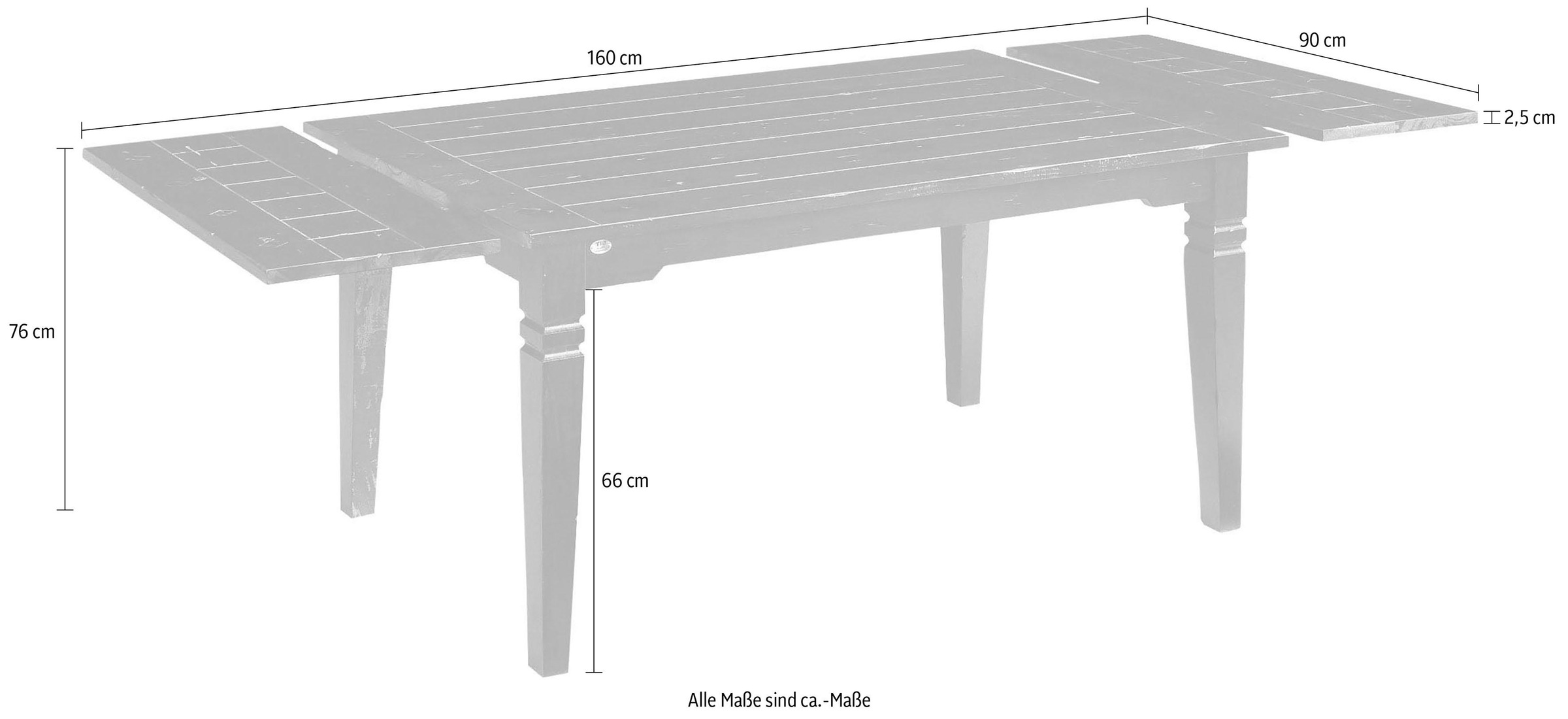 SIT Esstisch »Samba«, mit Ansteckplatten, Breite 160 cm