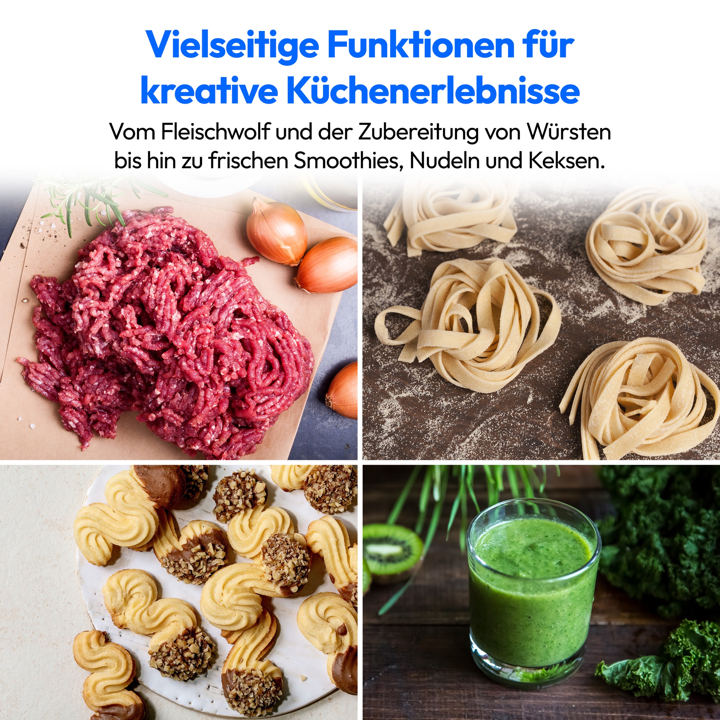 Medion® Küchenmaschine »MD 18430, 8 Geschwindigkeitsstufen, Impulsfunktion, 5L Rührschüssel«, Mit umfangreichem Zubehör-Set, Mixeraufsatz, Fleischwolf-Aufsatz