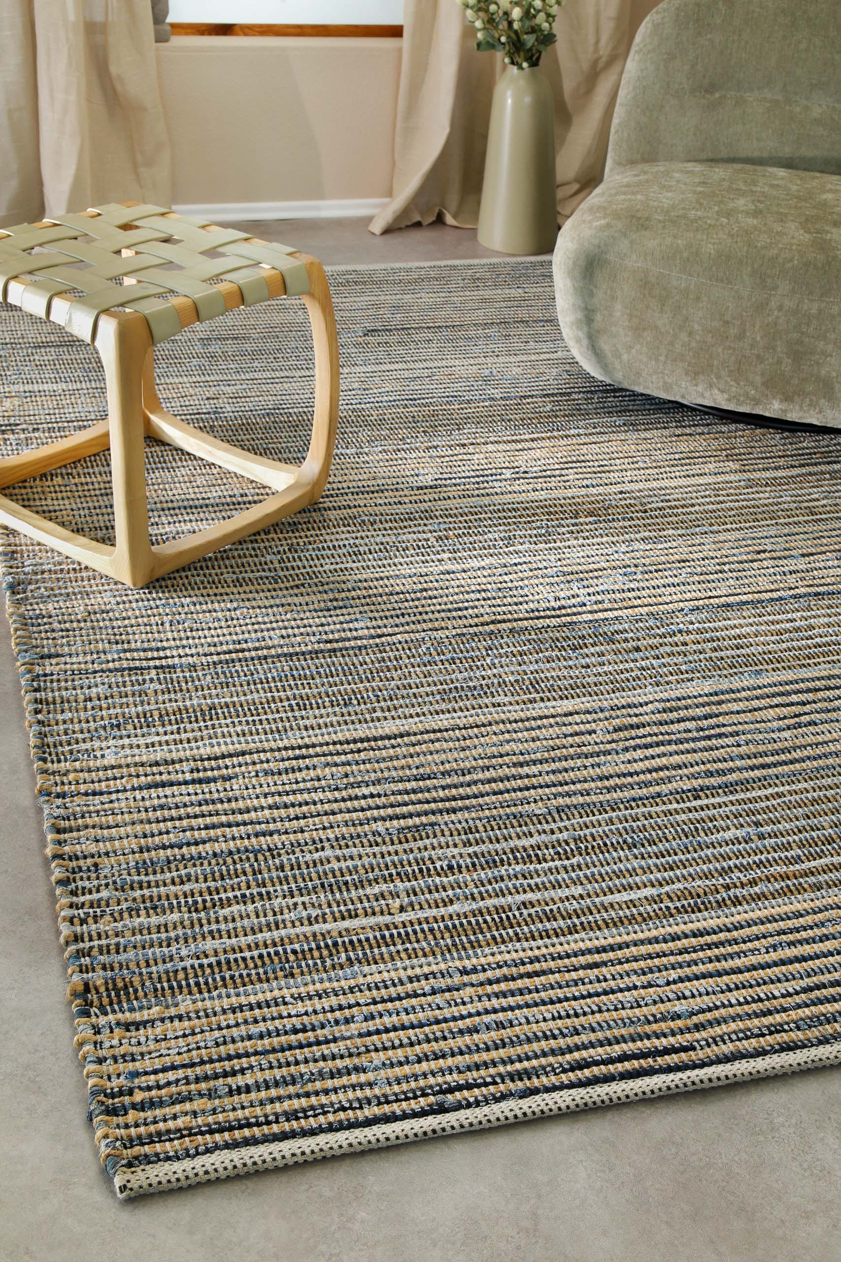 Wecon home Teppich »Denim Feels«, rechteckig, 6 mm Höhe, handgewebt, robust, pflegeleicht, skandi, Natur, Jute, Wohnzimmer