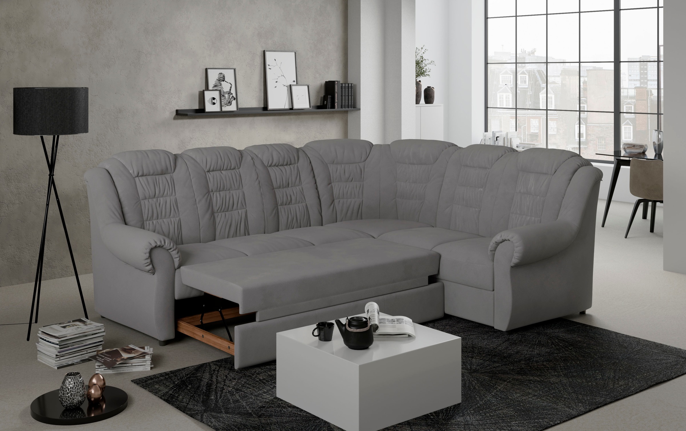 Home affaire Ecksofa »Boston L-Form«, mit hoher Rückenlehne, wahlweise mit Bettfunktion & Stauraum