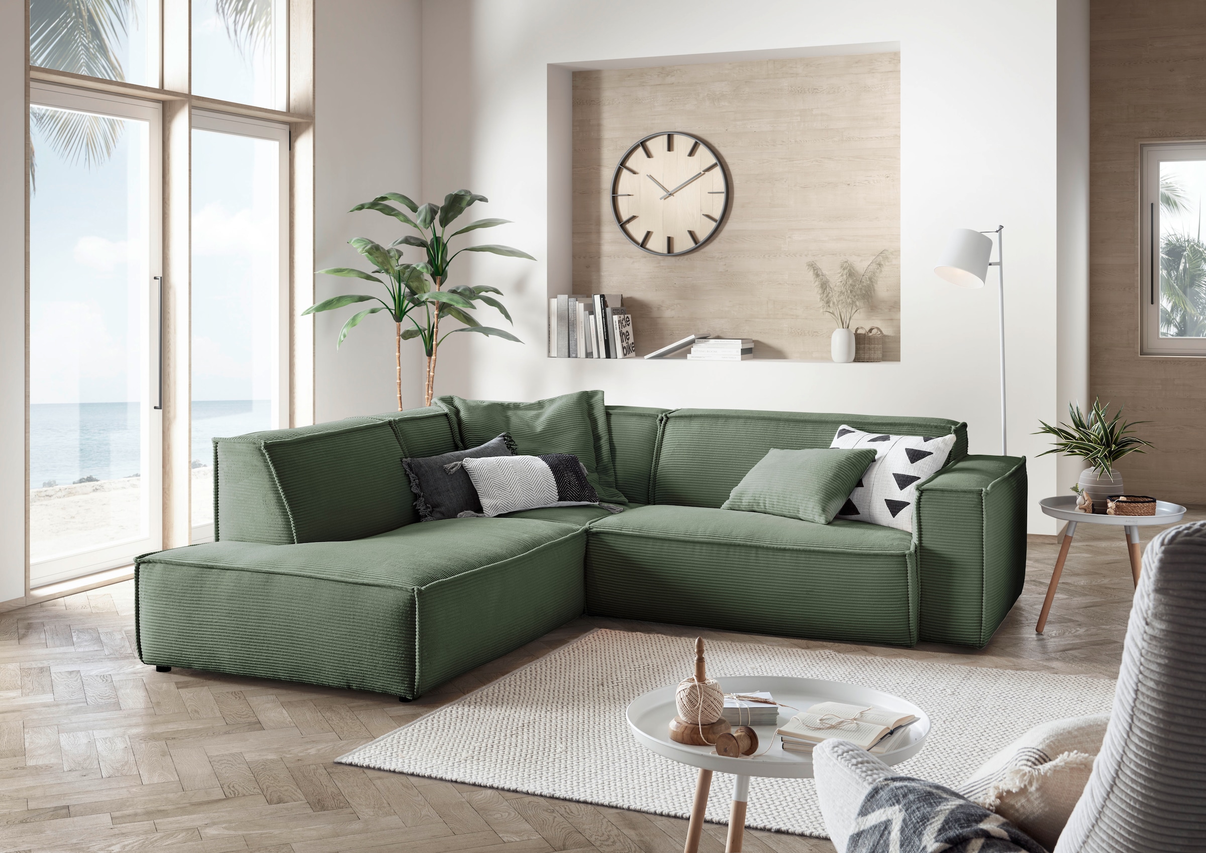 3C Candy Ecksofa »Matteo in elegant, kubischer Formensprache, bequem, L-Form«, mit auffälliger Kedernaht, Cord-Bezug, Lounge-Charakter, OTTOs Choice