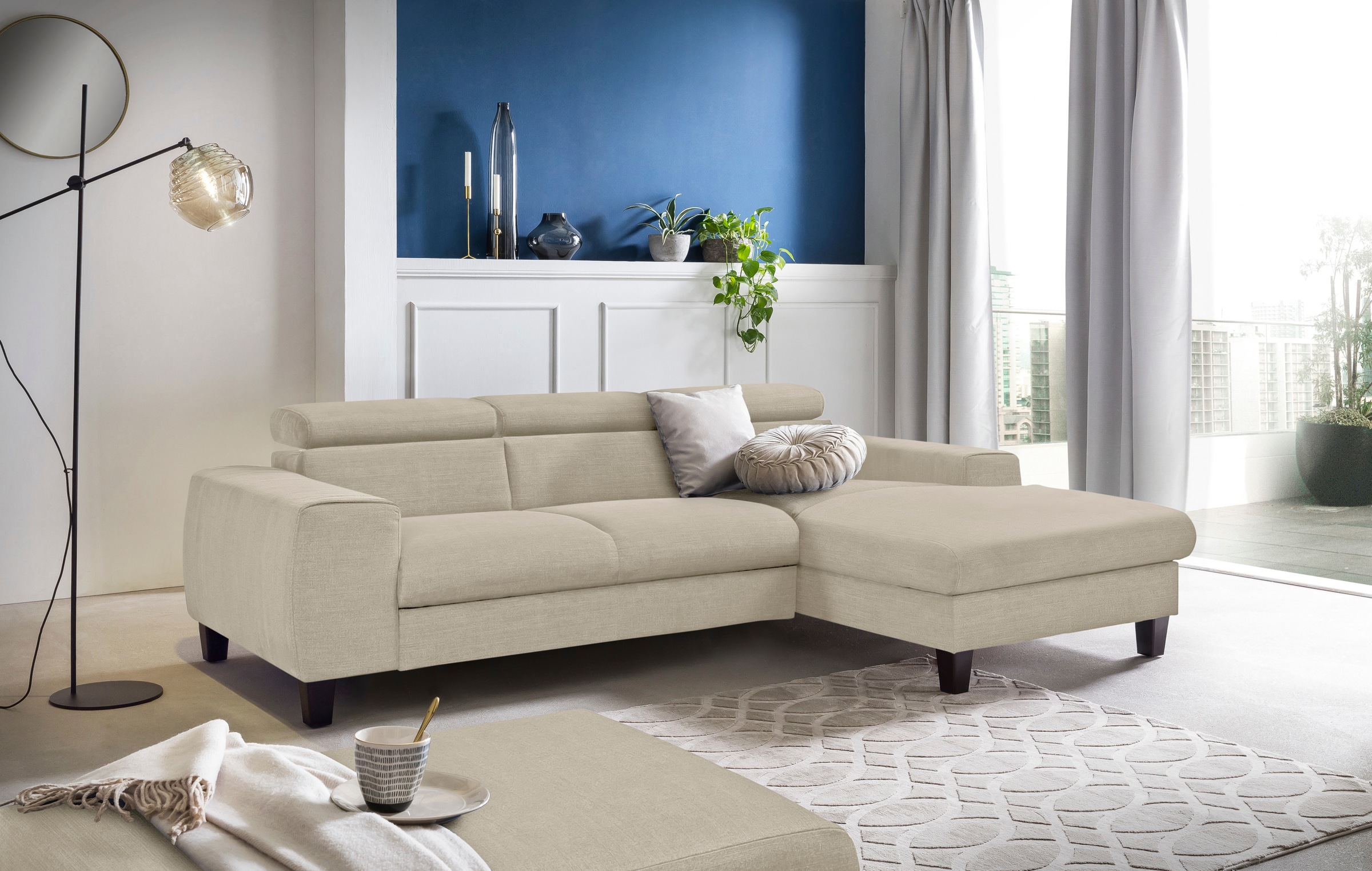 COTTA Ecksofa »Morven L-Form mit Kopfteilverstellung«, wahlweise mit Bettfunktion, Bettkasten & Wireless-Charger