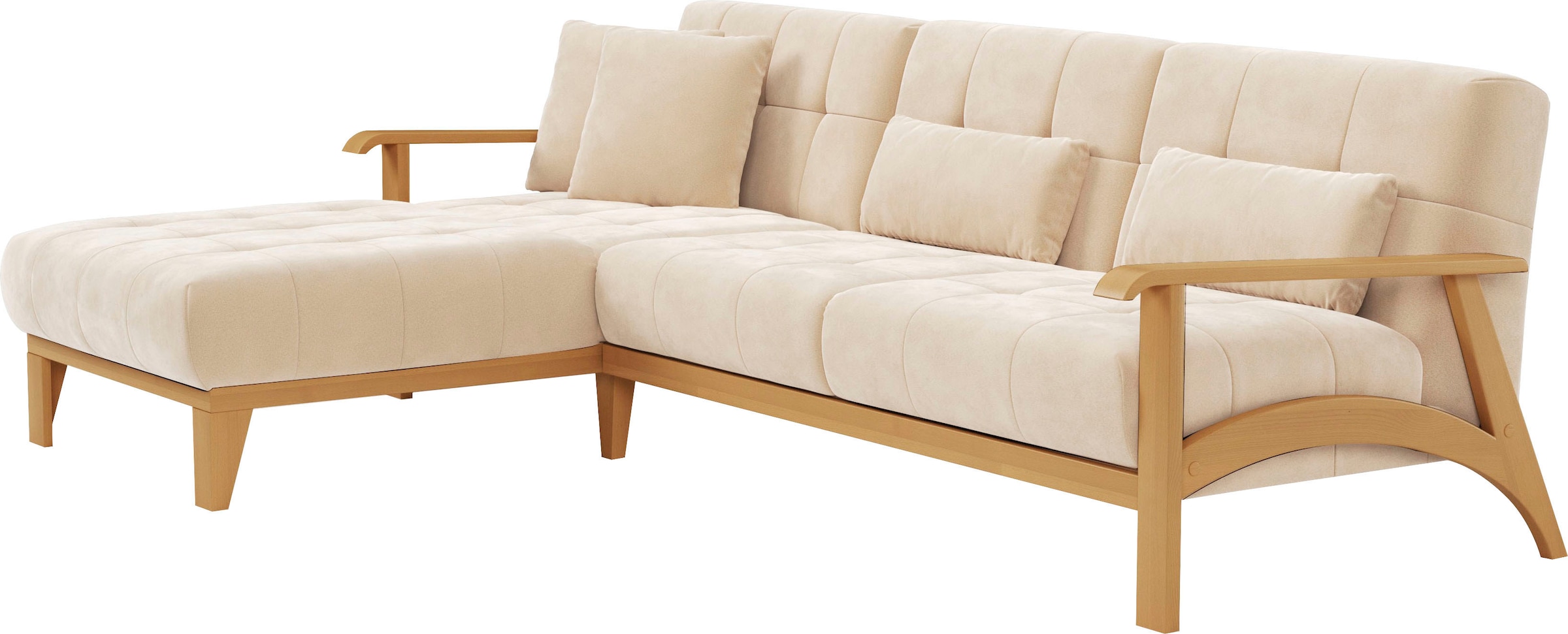 sit&more Ecksofa »Billund L-Form«, Armlehnen aus eichefarbigem Buchenholz, verschiedene Bezüge und Farben