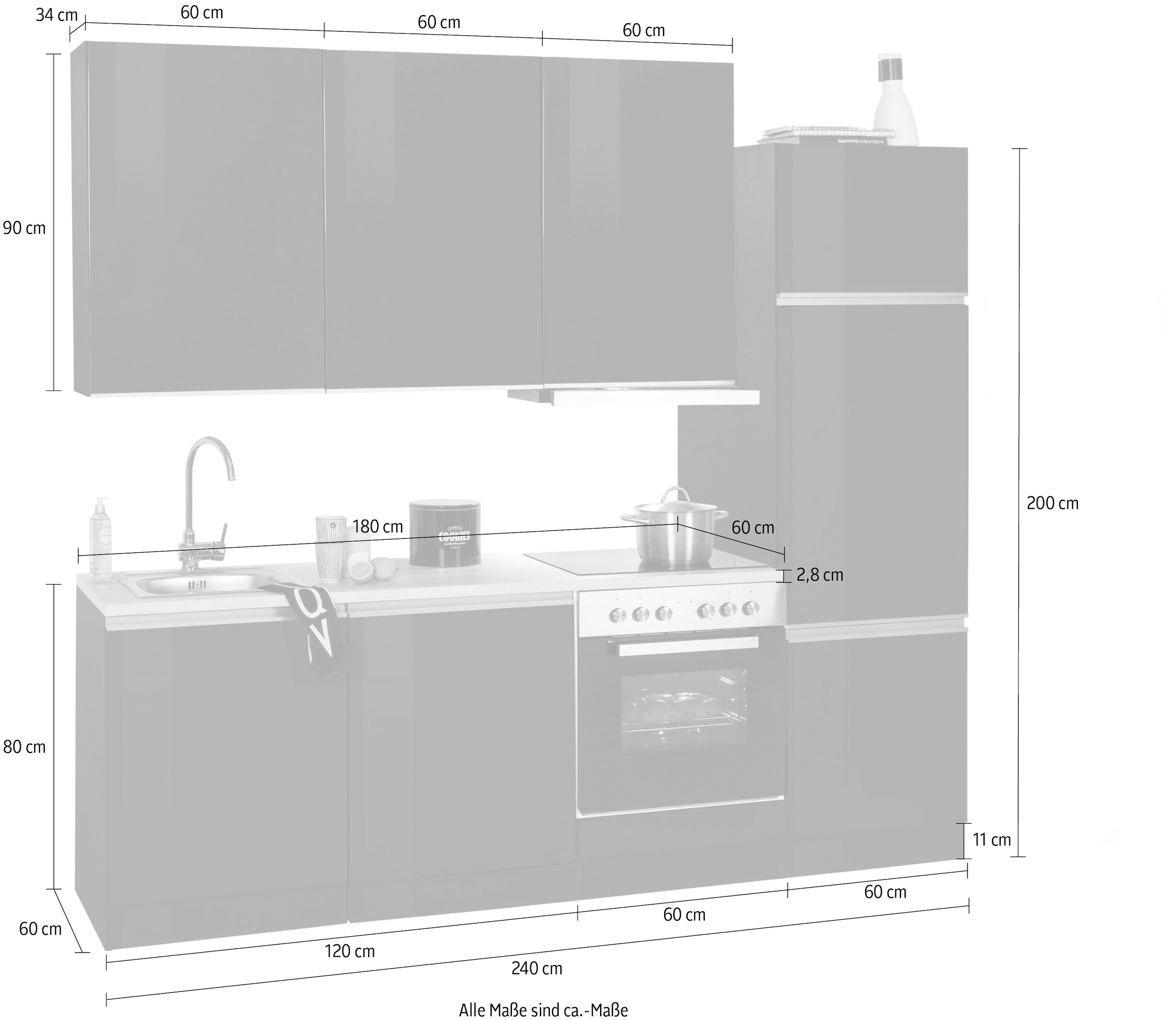 KOCHSTATION Küchenzeile »KS-Ohio«, mit E-Geräten, Breite 240 cm